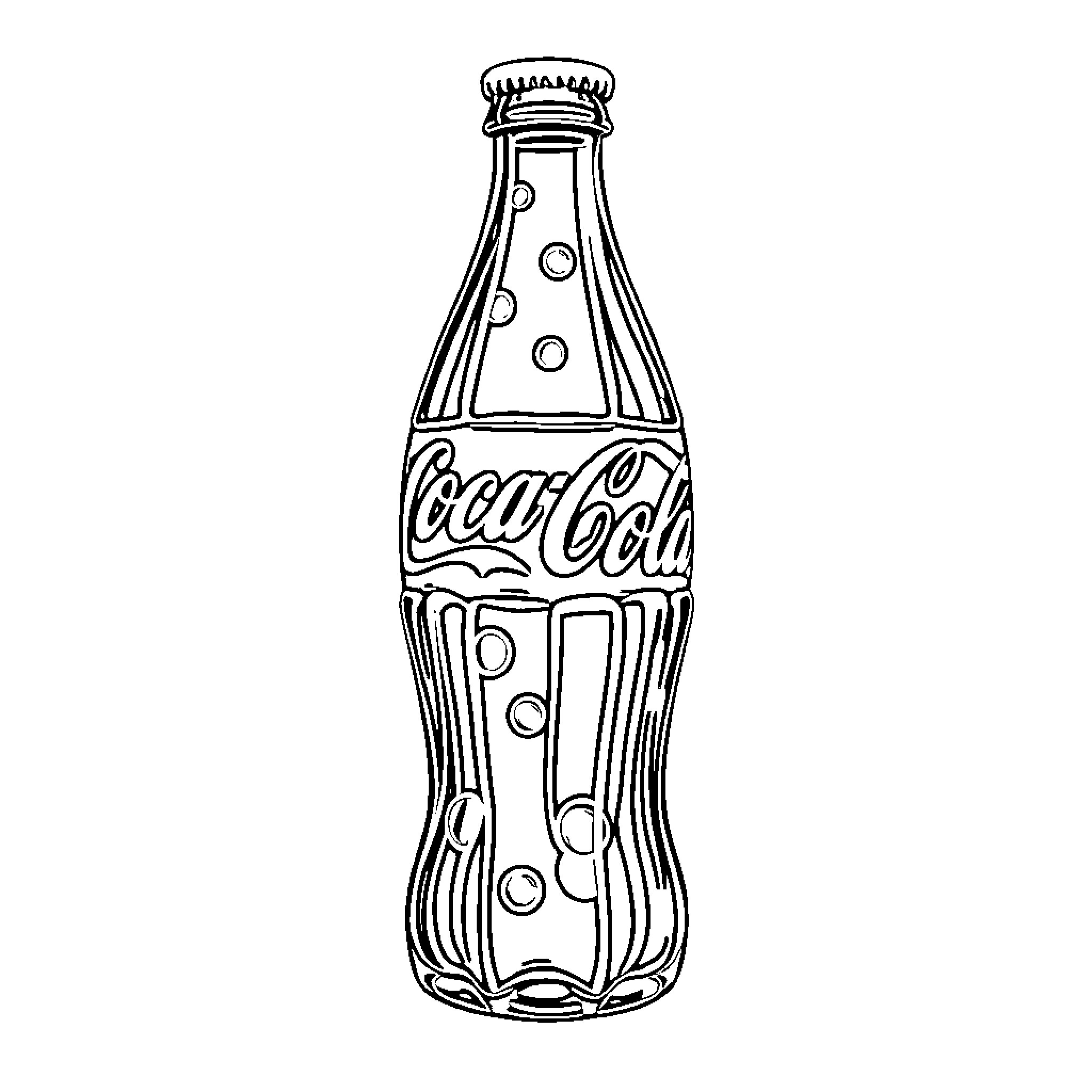 Glass Bottle with Distinct Coca-Cola Branding Coloring Page (free black-and-white line drawing printable PDF for all, from beginners to advanced learners, including children, teens, adults, and seniors)