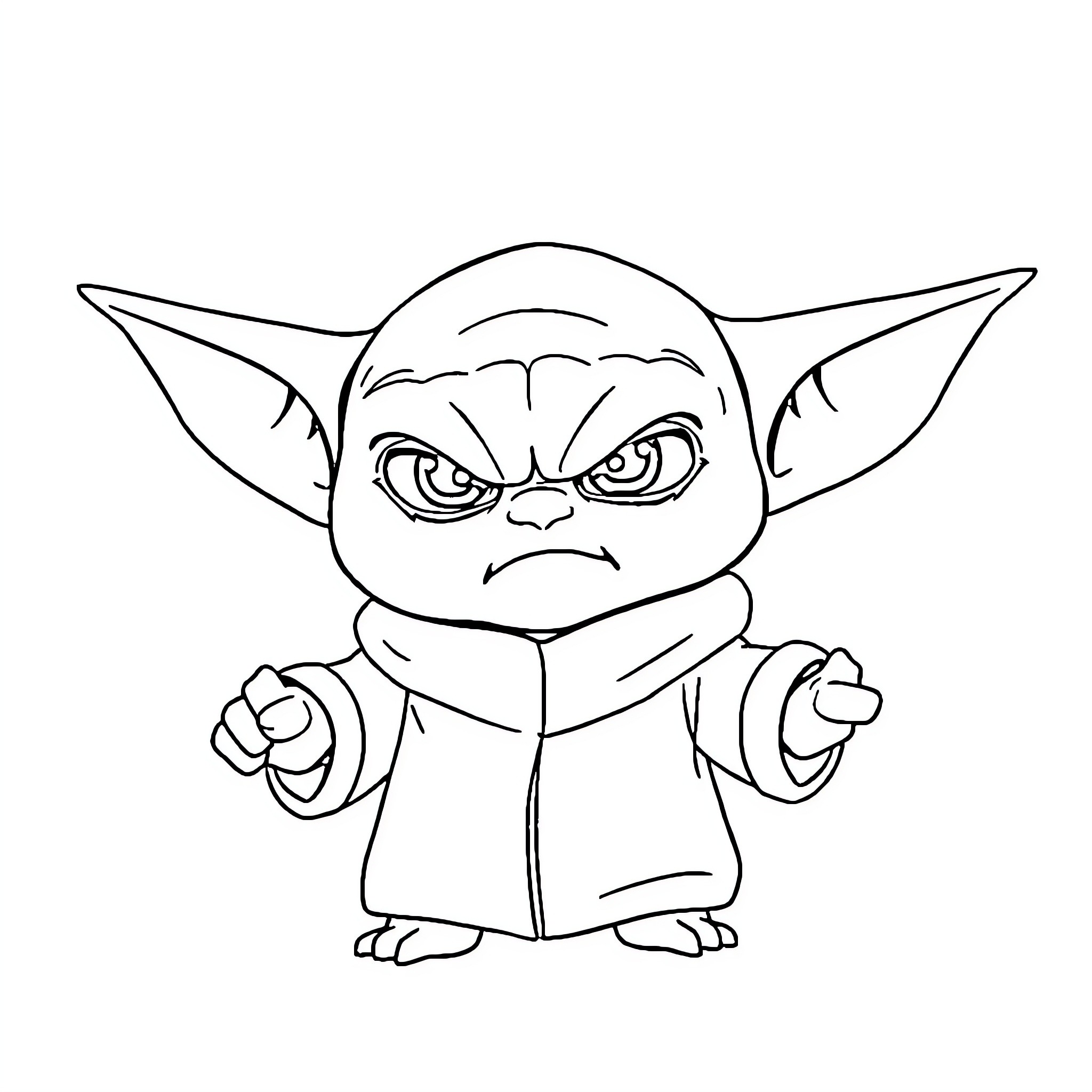 Yoda in angry expression with crossed arms Coloring Page (free black-and-white line drawing printable PDF for all, from beginners to advanced learners, including children, teens, adults, and seniors)