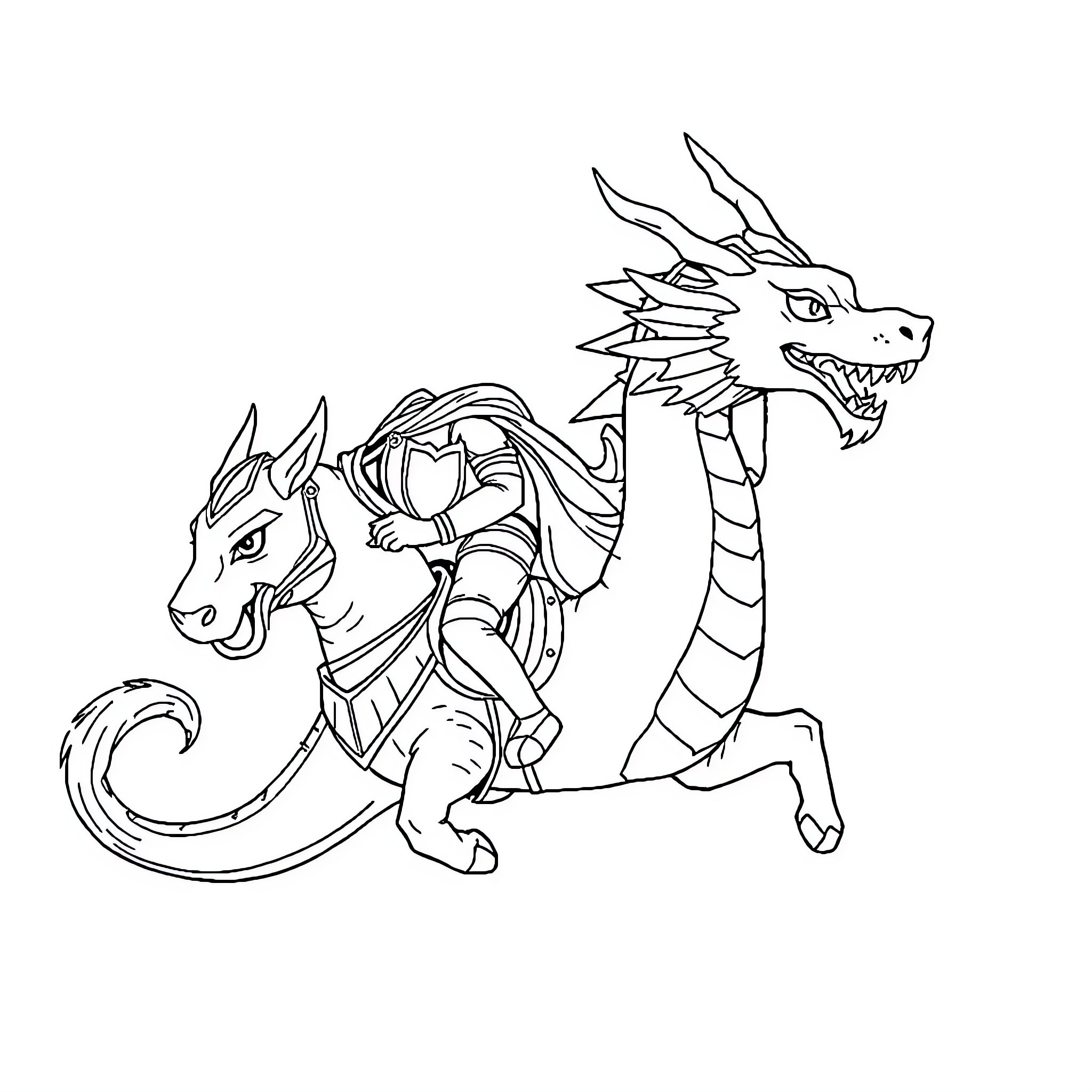 Chat with a Fierce Dragon Companion Coloring Page (free black-and-white line drawing printable PDF for all, from beginners to advanced learners, including children, teens, adults, and seniors)