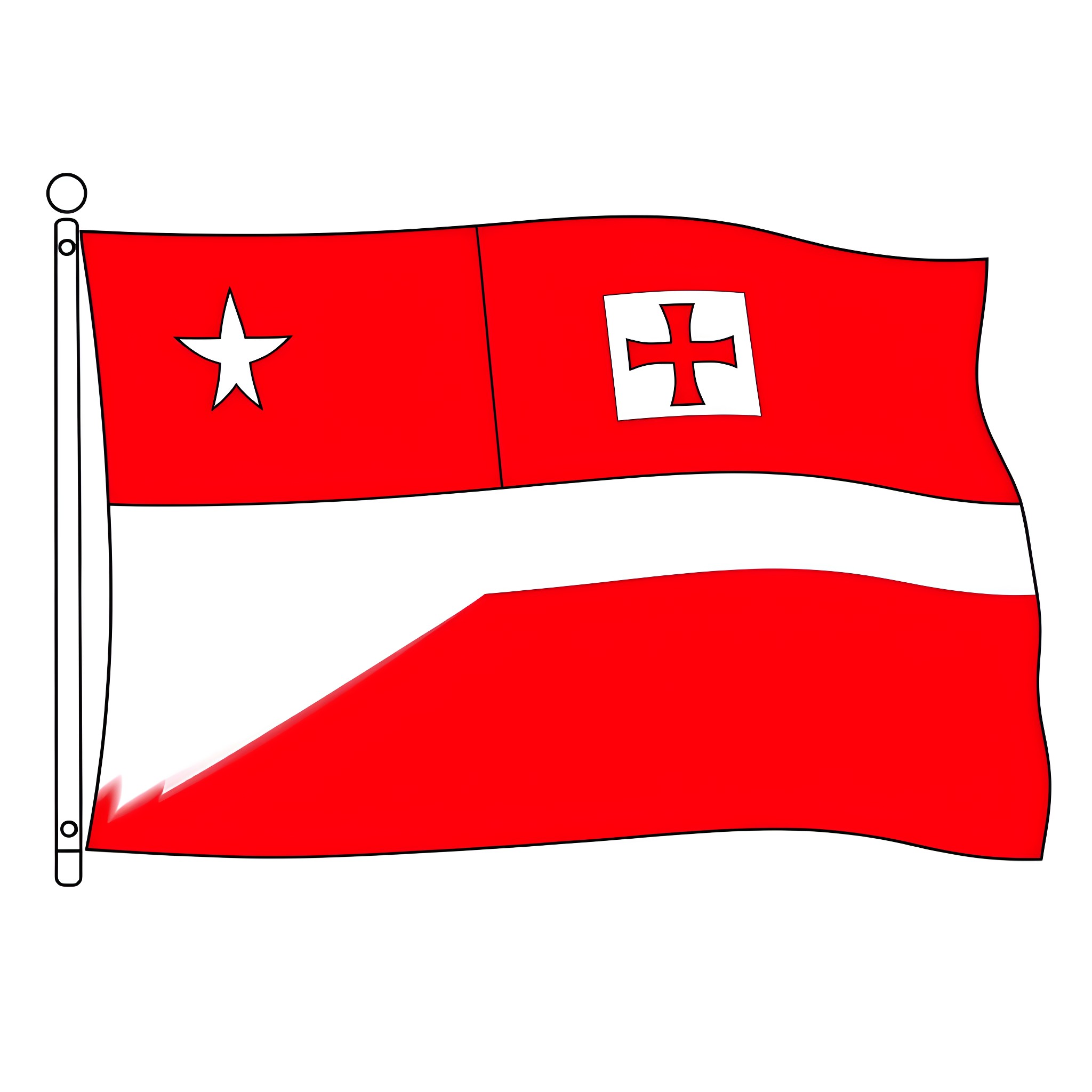 Tongan Flag Waving Proudly Coloring Page (free black-and-white line drawing printable PDF for all, from beginners to advanced learners, including children, teens, adults, and seniors)