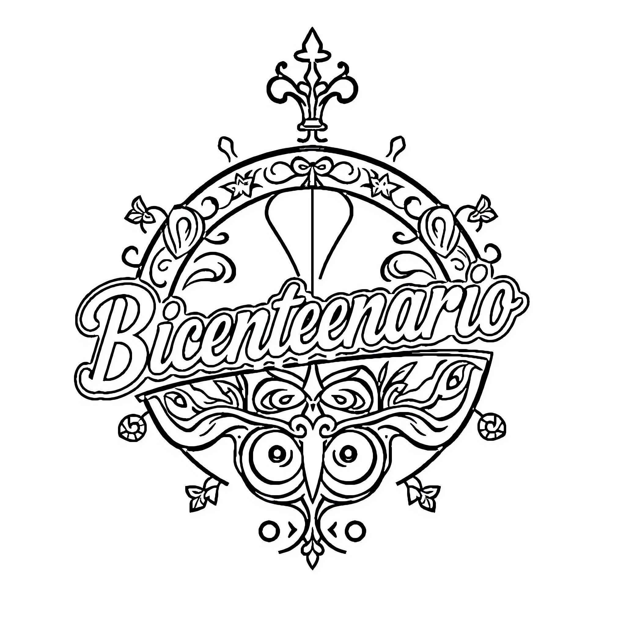 Bicentenario decorative emblem with ornate design Coloring Page (free black-and-white line drawing printable PDF for all, from beginners to advanced learners, including children, teens, adults, and seniors)