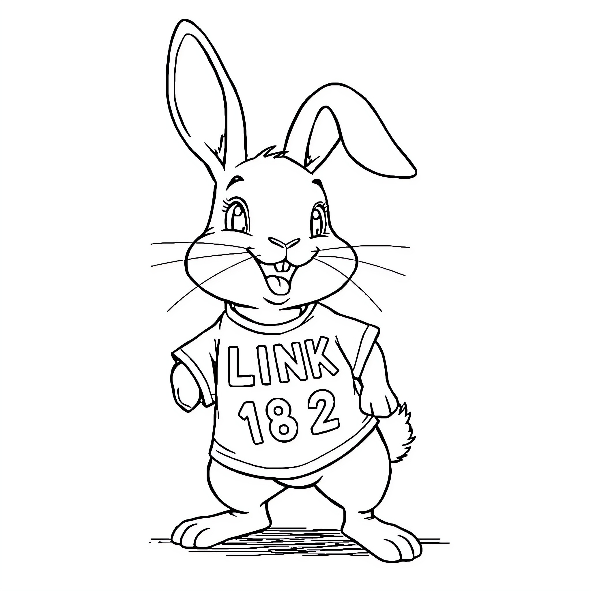 Rabbit wearing a jersey with a number Coloring Page (free black-and-white line drawing printable PDF for all, from beginners to advanced learners, including children, teens, adults, and seniors)