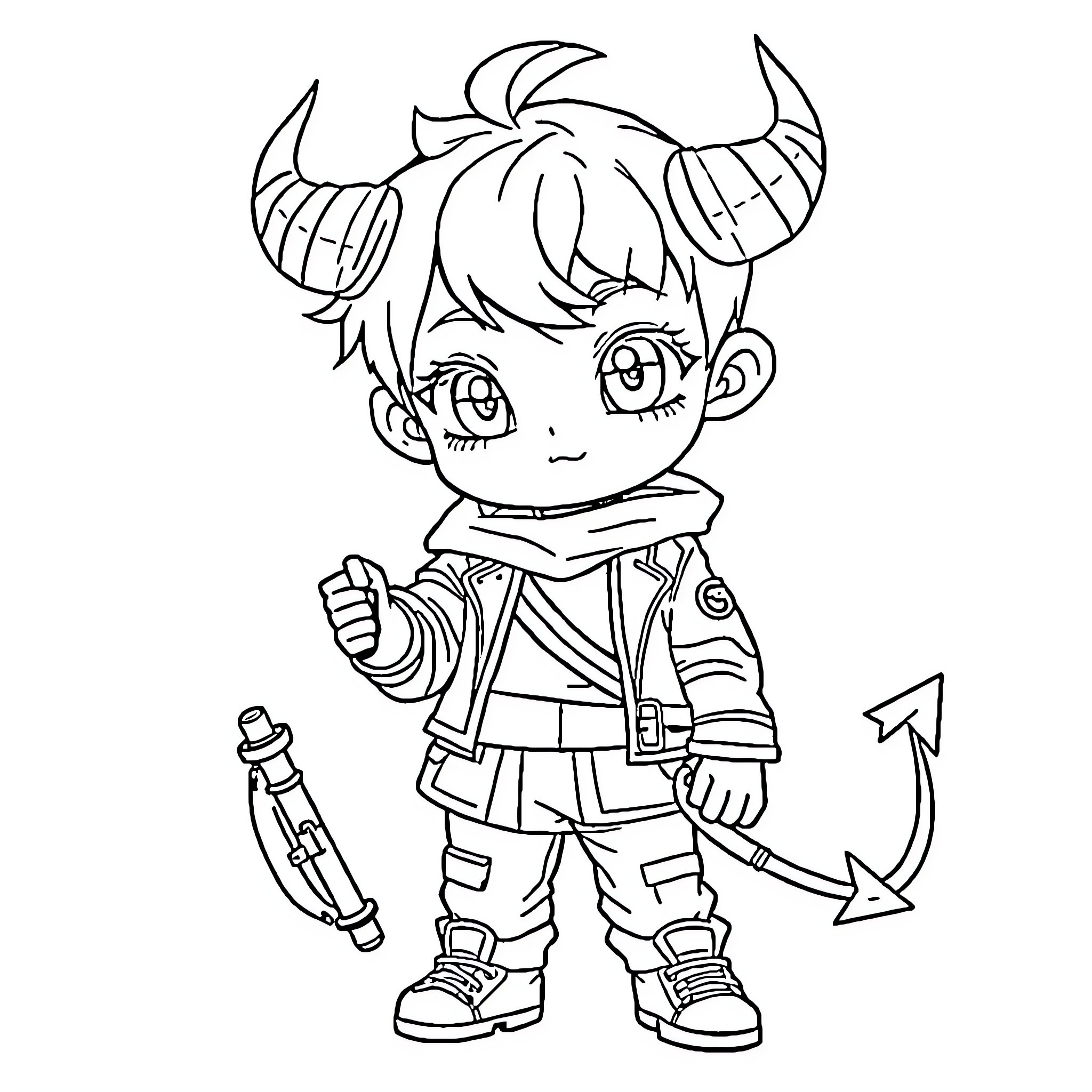 Baby Saja in Adventurous Outfit Coloring Page (free black-and-white line drawing printable PDF for all, from beginners to advanced learners, including children, teens, adults, and seniors)