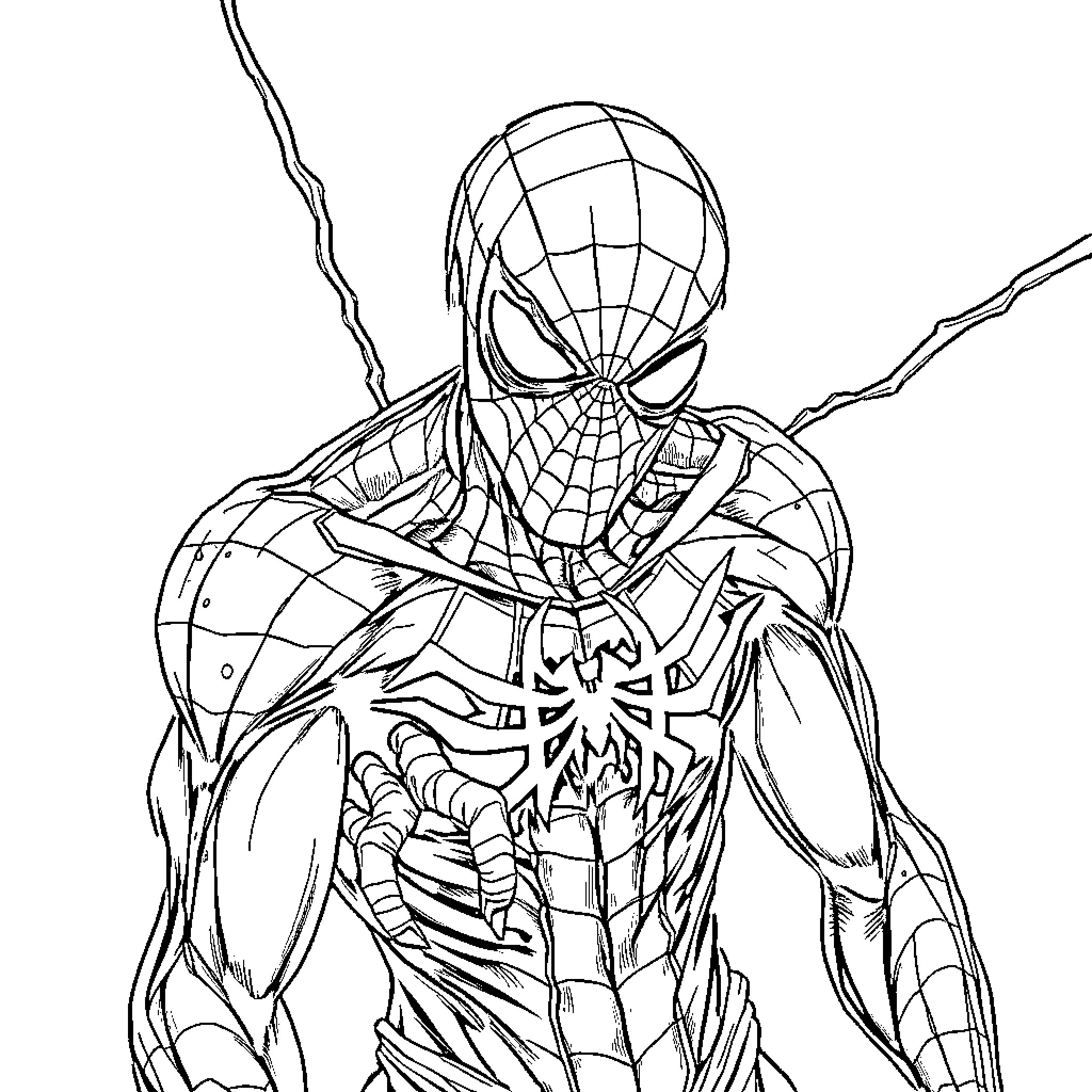 Zombie Spiderman in action-packed pose Coloring Page (free black-and-white line drawing printable PDF for all, from beginners to advanced learners, including children, teens, adults, and seniors)