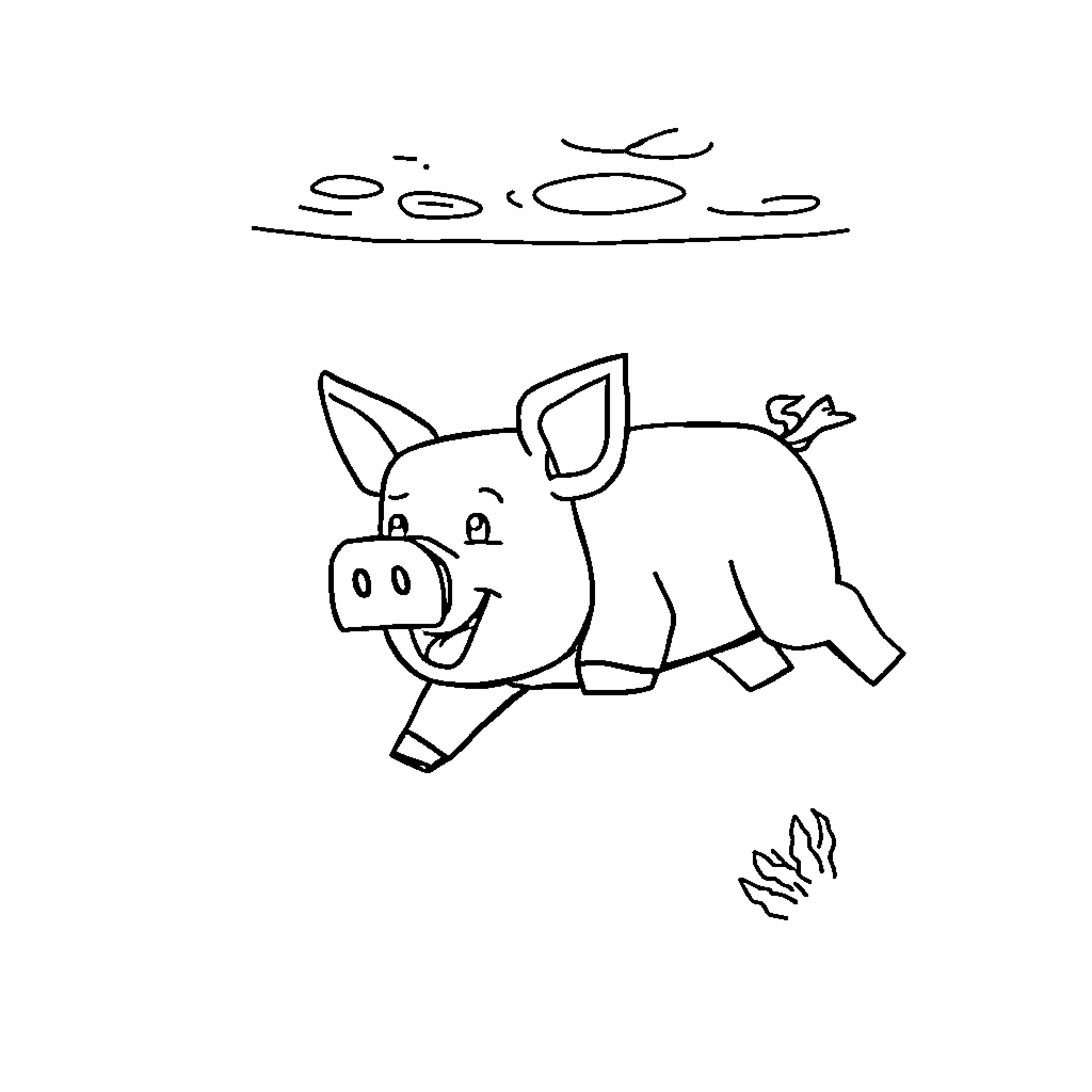 Pig playing in the mud Coloring Page (free black-and-white line drawing printable PDF for all, from beginners to advanced learners, including children, teens, adults, and seniors)