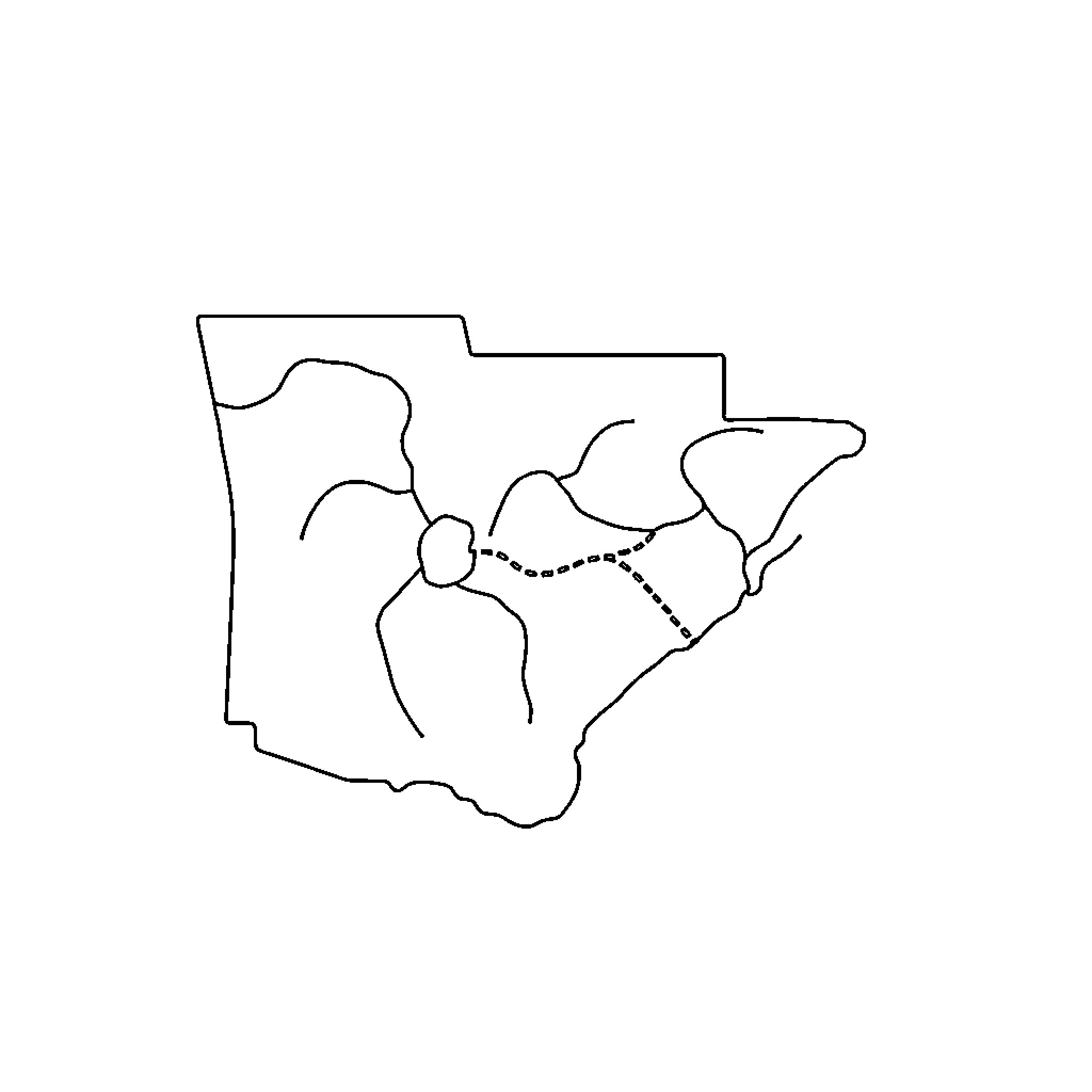 Map of outlined geographic landscape Coloring Page (free black-and-white line drawing printable PDF for all, from beginners to advanced learners, including children, teens, adults, and seniors)