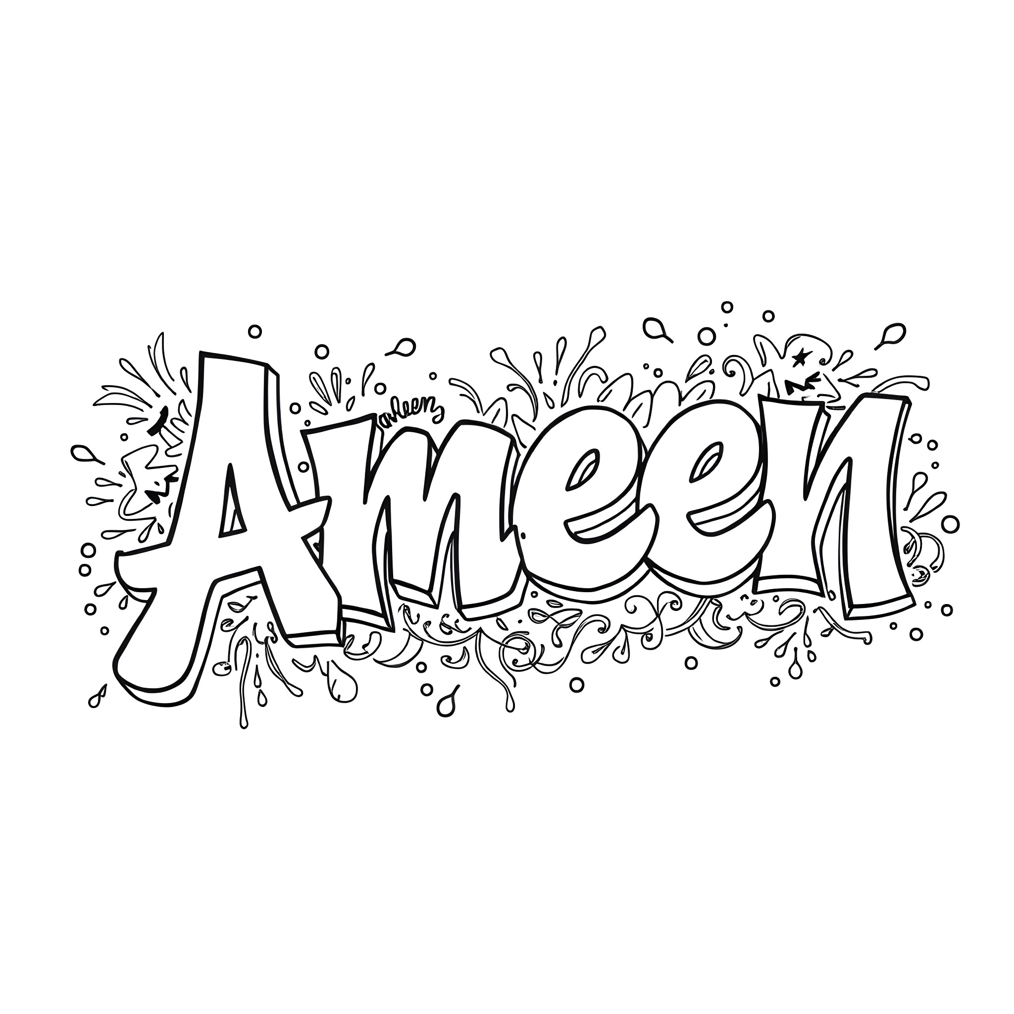 Ameen celebrating with vibrant designs Coloring Page (free black-and-white line drawing printable PDF for all, from beginners to advanced learners, including children, teens, adults, and seniors)
