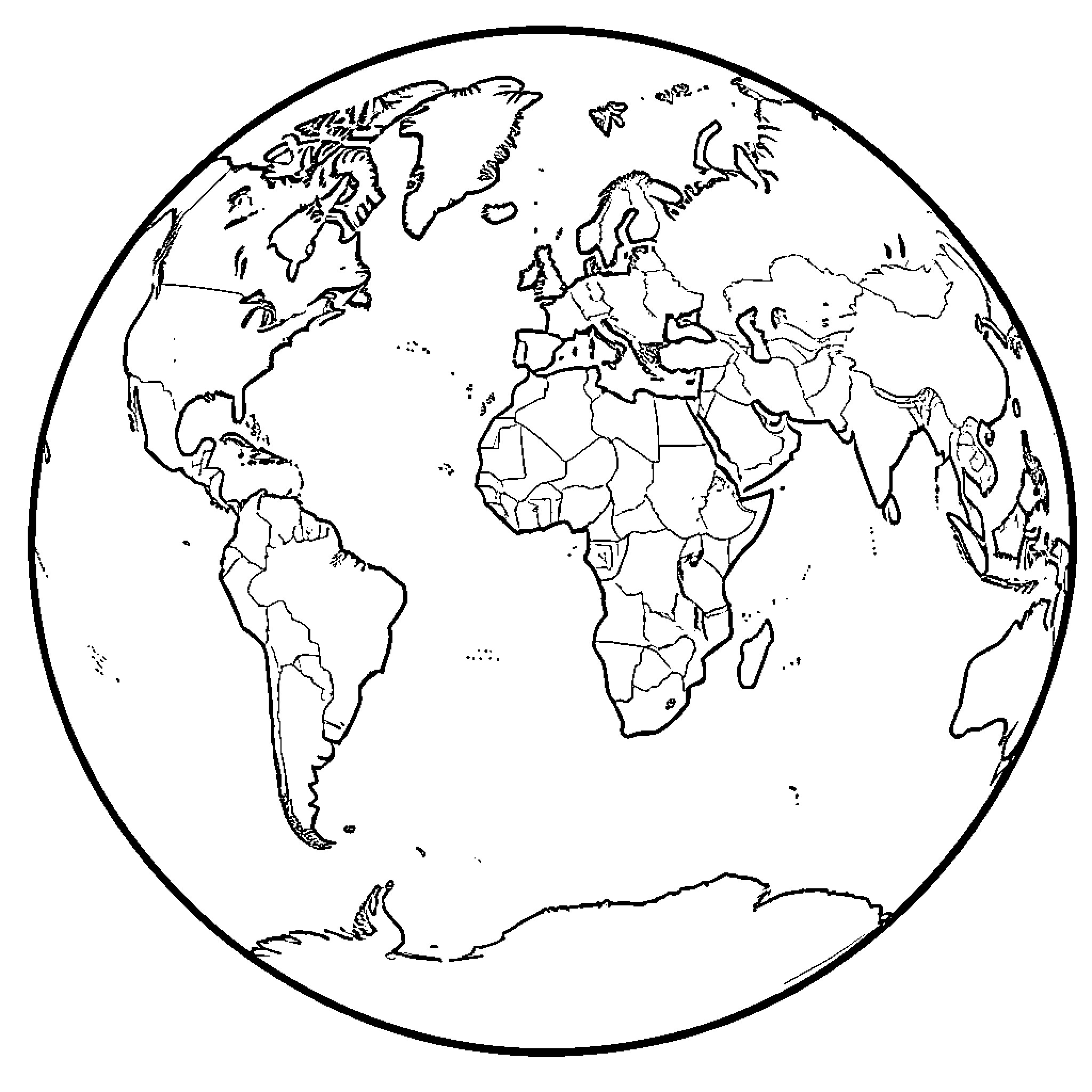 Flat Earth map showing continents and oceans Coloring Page (free black-and-white line drawing printable PDF for all, from beginners to advanced learners, including children, teens, adults, and seniors)