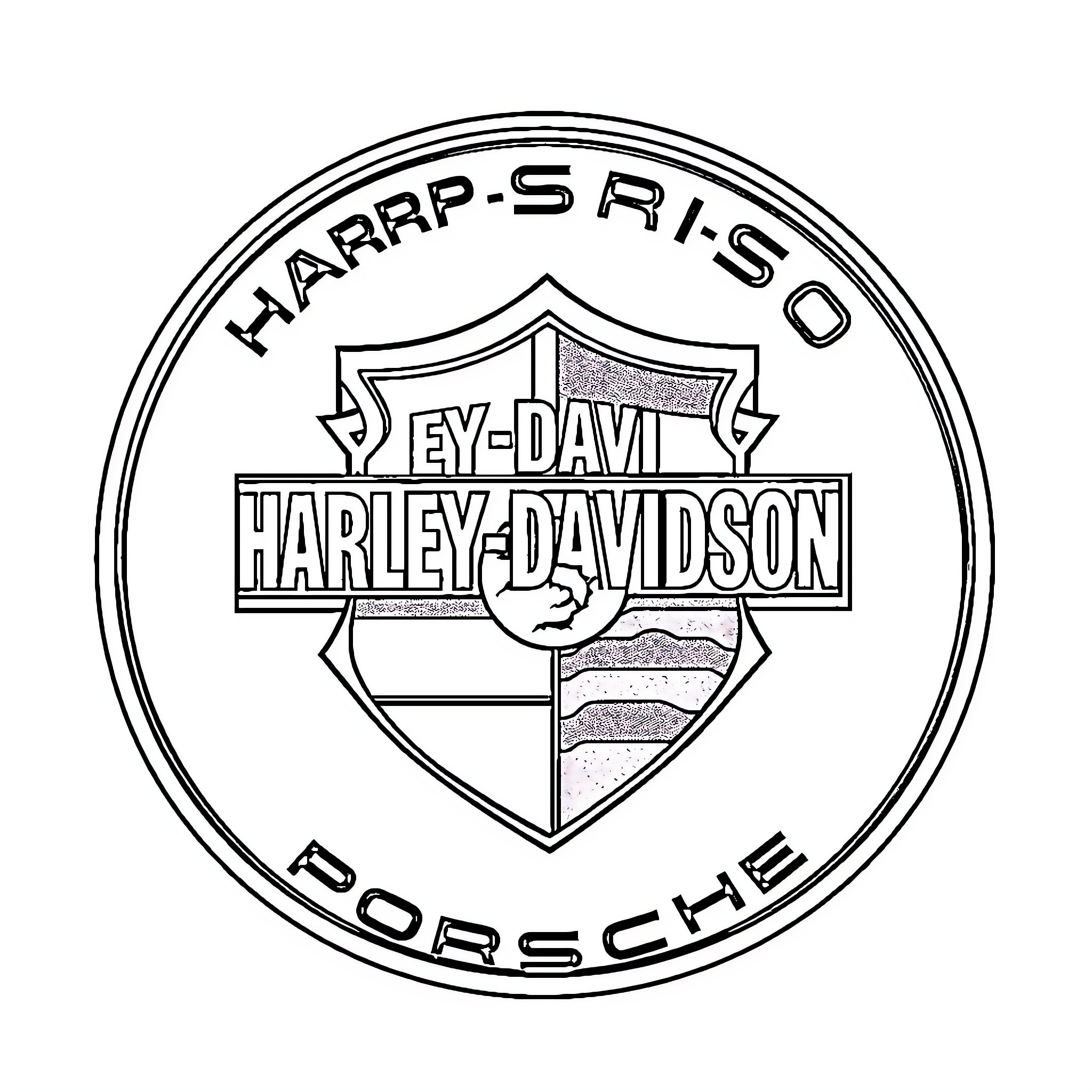 Logo for Harley-Davidson motorcycle brand Coloring Page (free black-and-white line drawing printable PDF for all, from beginners to advanced learners, including children, teens, adults, and seniors)