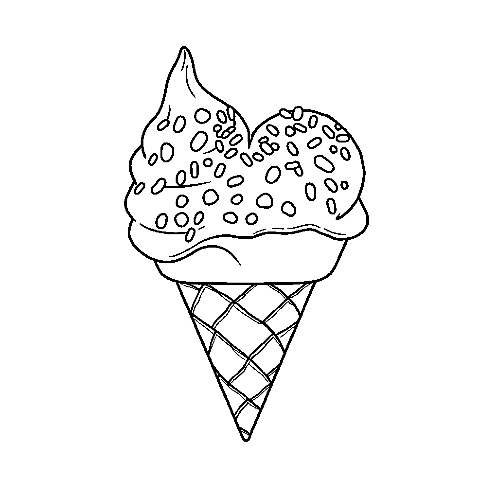 Heart-shaped Ice Cream Treat Coloring Page (free black-and-white line drawing printable PDF for all, from beginners to advanced learners, including children, teens, adults, and seniors)