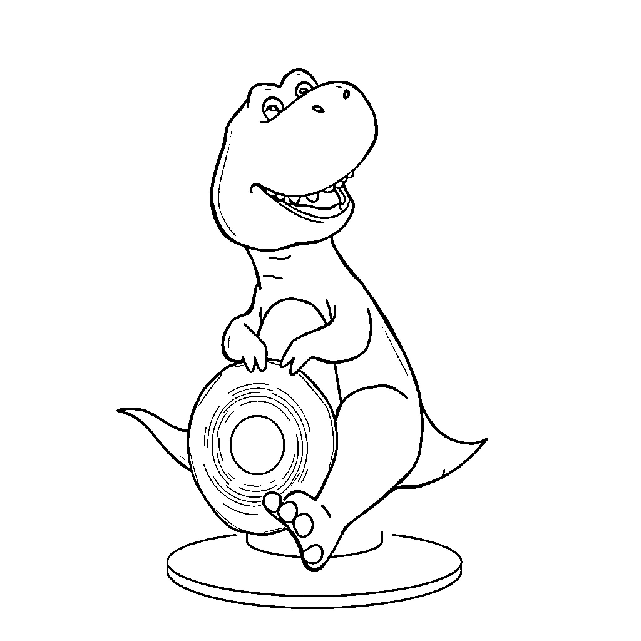 Barney playing with hula hoop happily Coloring Page (free black-and-white line drawing printable PDF for all, from beginners to advanced learners, including children, teens, adults, and seniors)