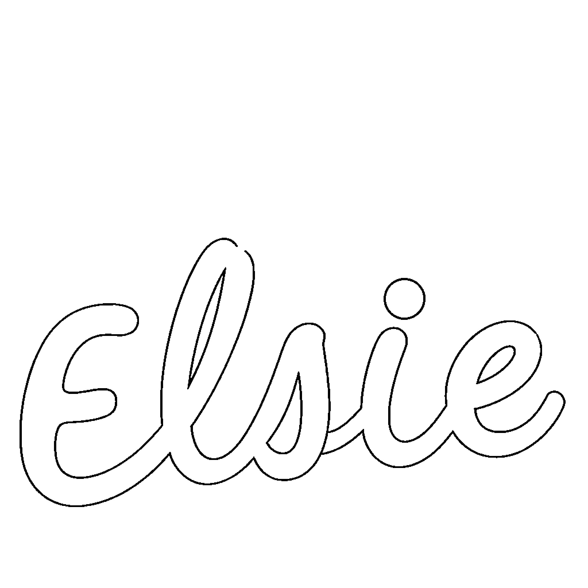 Elsie's whimsical name design Coloring Page (free black-and-white line drawing printable PDF for all, from beginners to advanced learners, including children, teens, adults, and seniors)