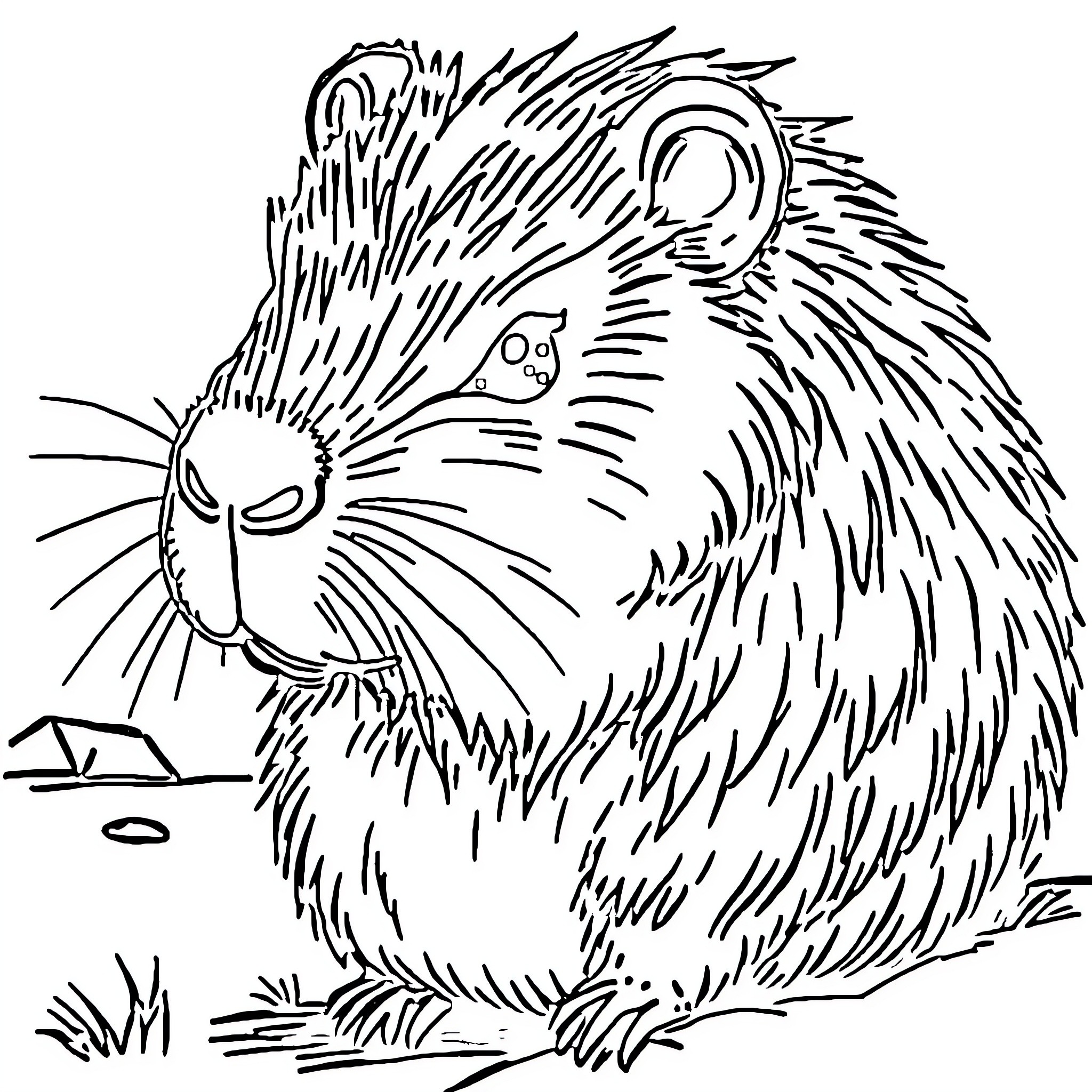 Capybara in playful pose Coloring Page (free black-and-white line drawing printable PDF for all, from beginners to advanced learners, including children, teens, adults, and seniors)