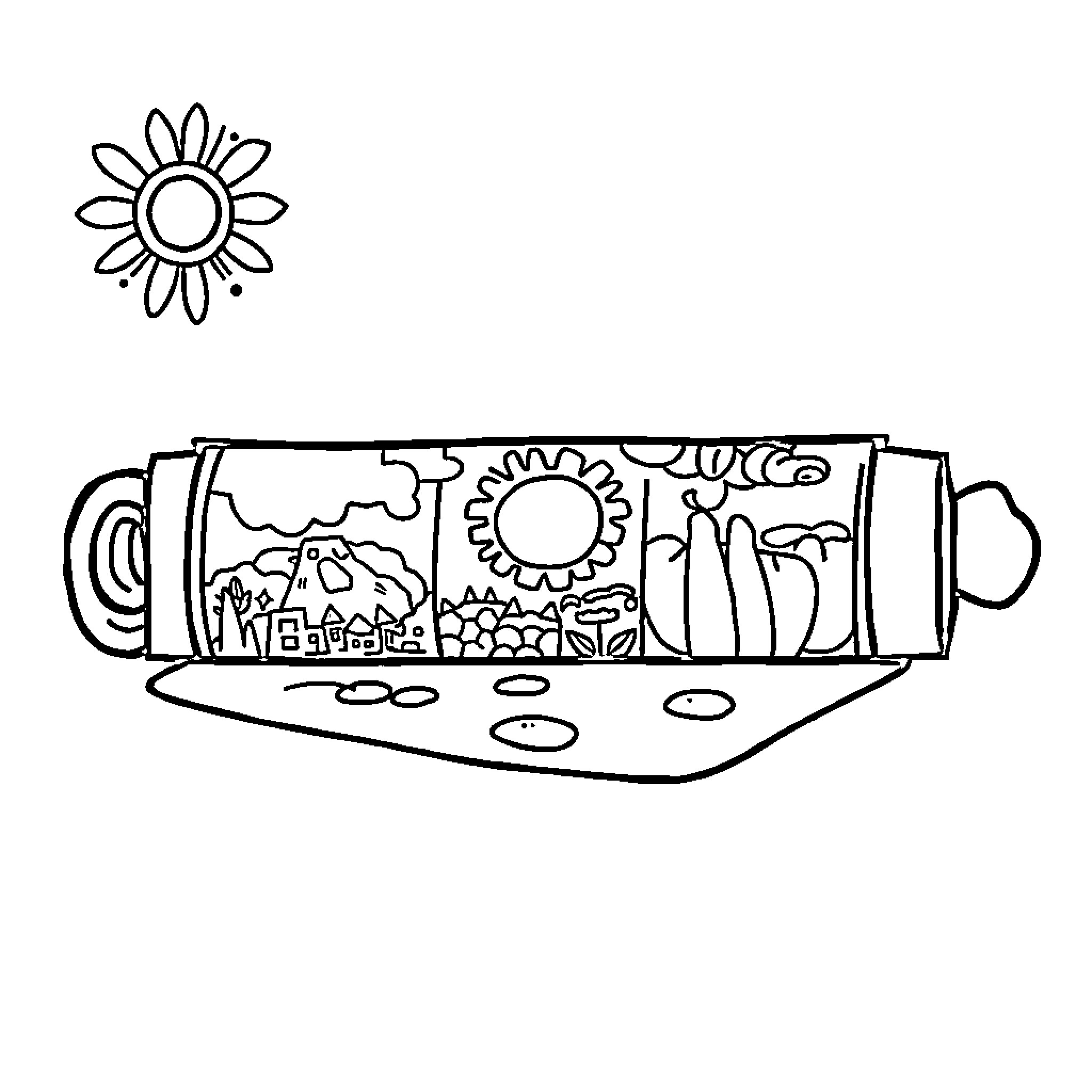 Roll through the Countryside Scenery Coloring Page (free black-and-white line drawing printable PDF for all, from beginners to advanced learners, including children, teens, adults, and seniors)