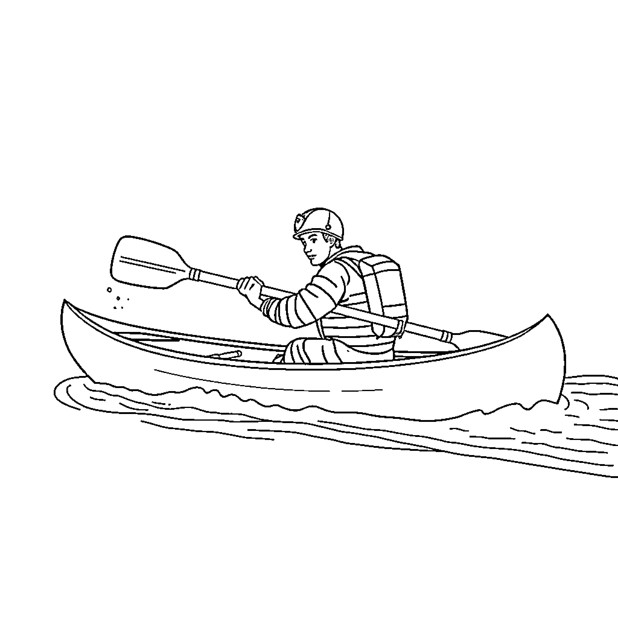 Fireman rowing a boat on water Coloring Page (free black-and-white line drawing printable PDF for all, from beginners to advanced learners, including children, teens, adults, and seniors)