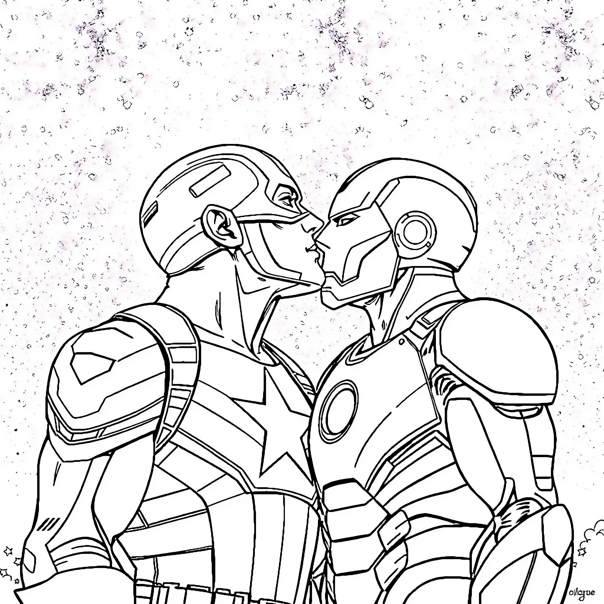 Captain America and Iron Man Clash in Epic Battle Coloring Page (free black-and-white line drawing printable PDF for all, from beginners to advanced learners, including children, teens, adults, and seniors)