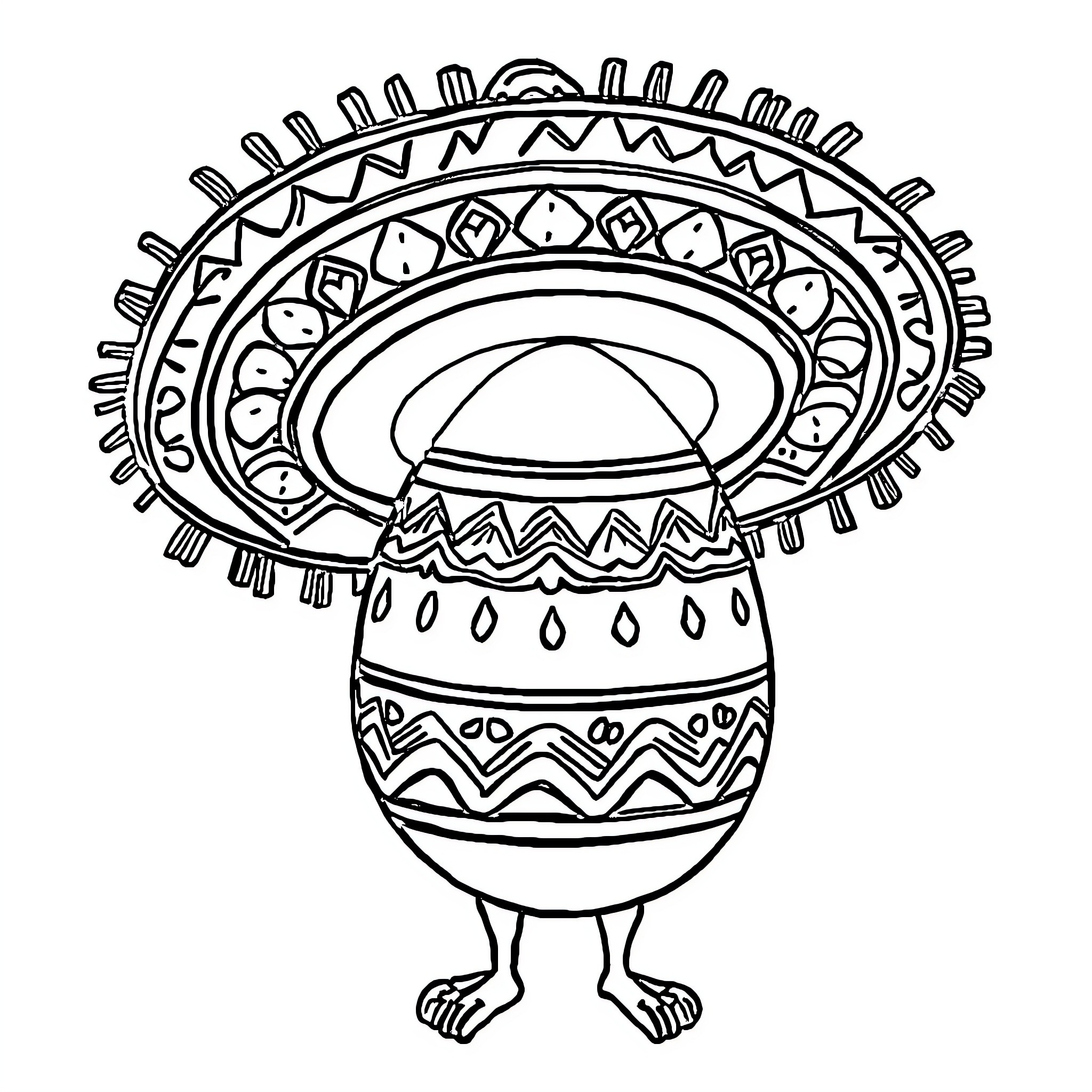 Egg with intricate tribal patterns and shapes Coloring Page (free black-and-white line drawing printable PDF for all, from beginners to advanced learners, including children, teens, adults, and seniors)