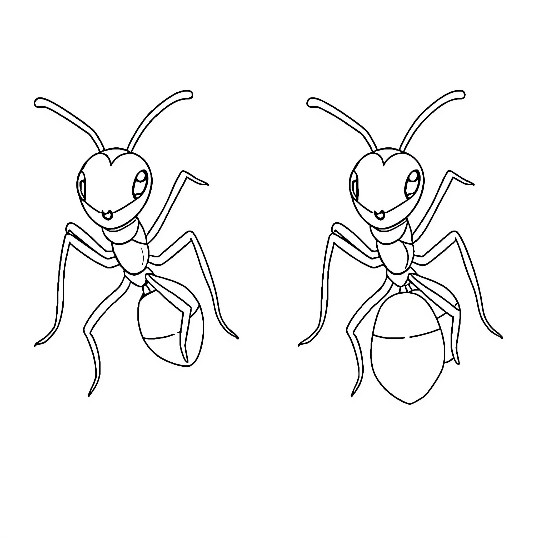 Ant friends exploring and posing Coloring Page (free black-and-white line drawing printable PDF for all, from beginners to advanced learners, including children, teens, adults, and seniors)