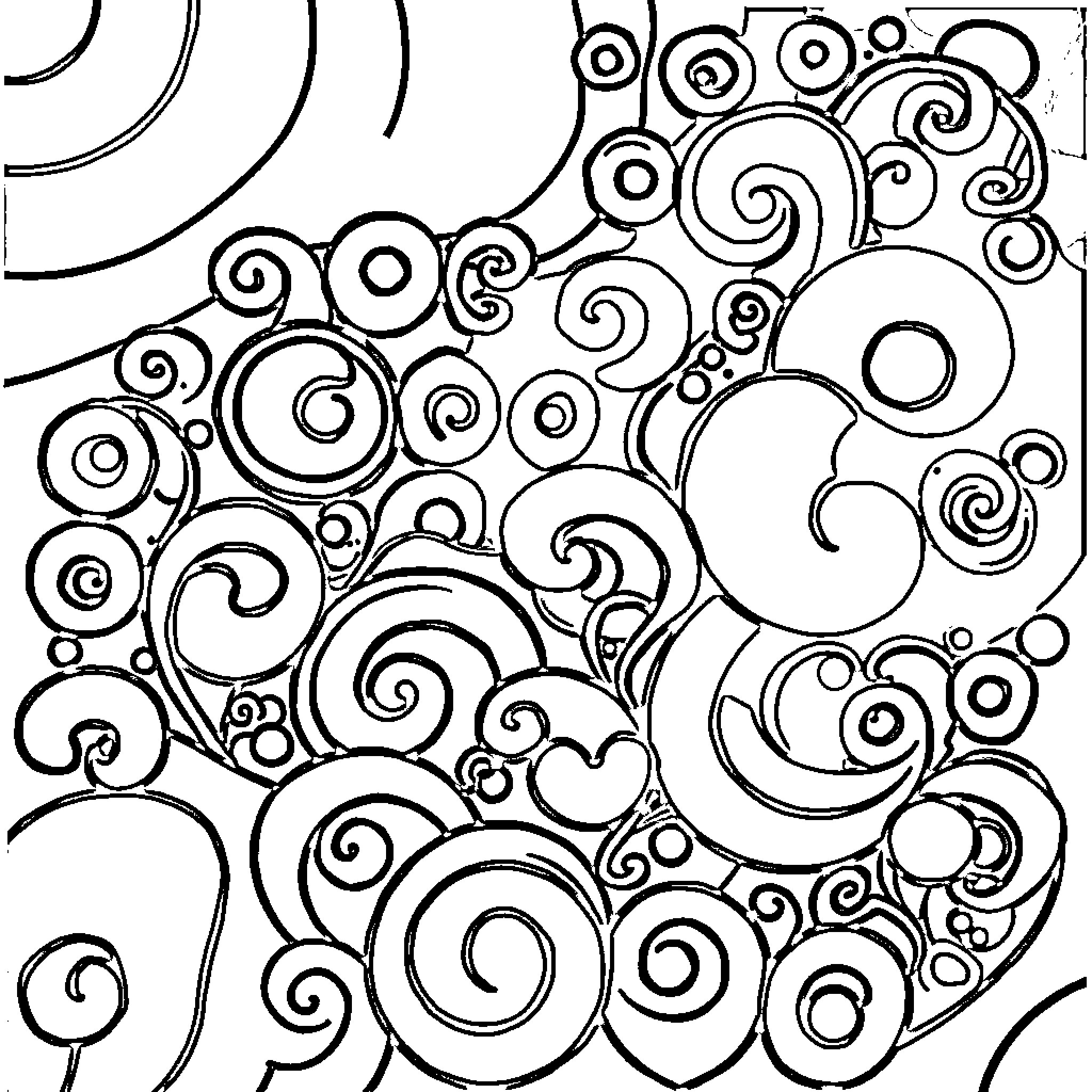 Doodle of swirling shapes and patterns Coloring Page (free black-and-white line drawing printable PDF for all, from beginners to advanced learners, including children, teens, adults, and seniors)