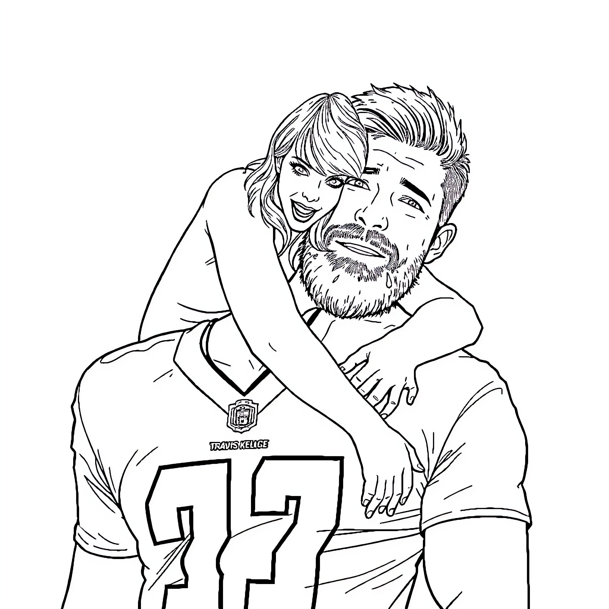 Taylor Swift and her boyfriend in casual attire Coloring Page (free black-and-white line drawing printable PDF for all, from beginners to advanced learners, including children, teens, adults, and seniors)