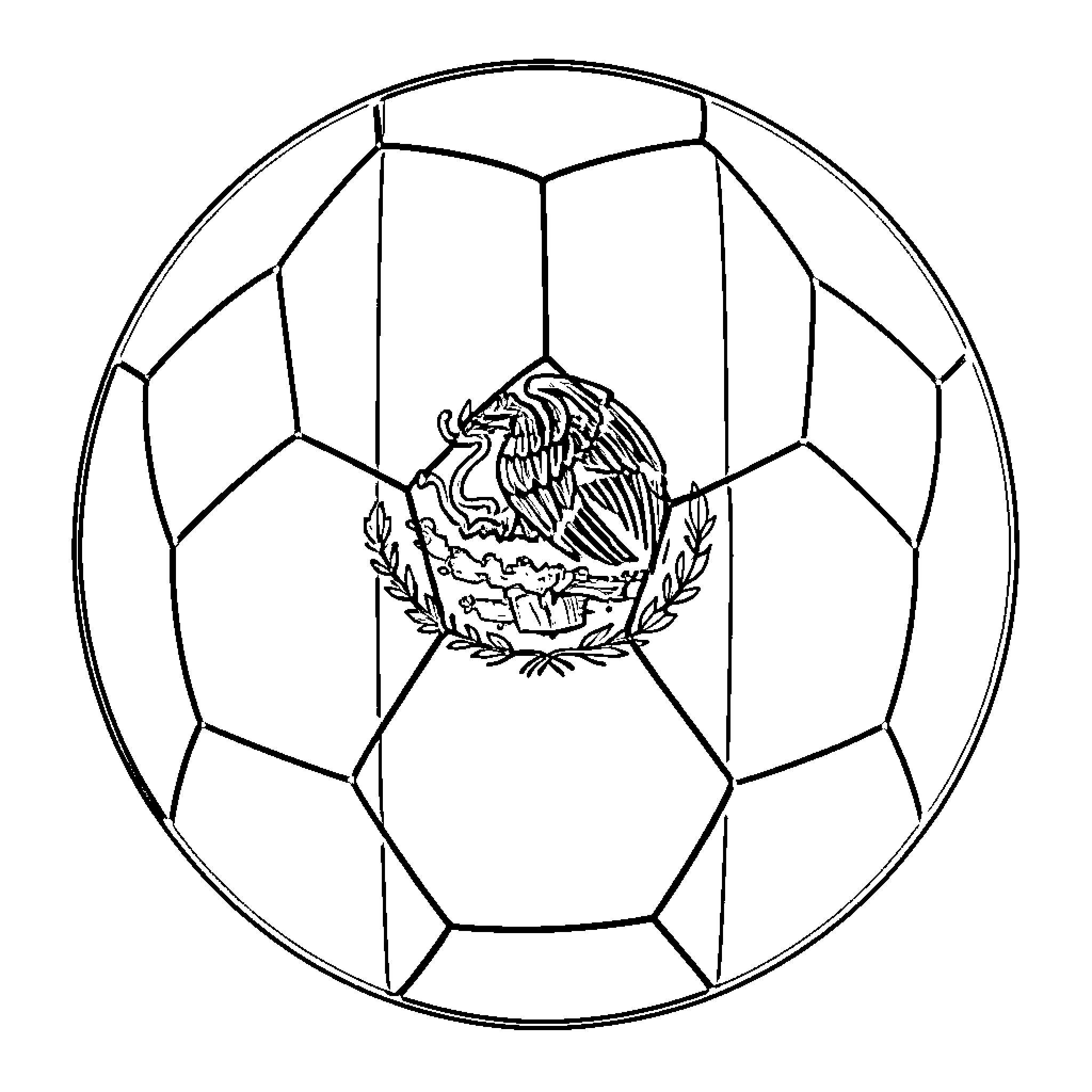 Soccer Ball featuring a detailed national emblem design Coloring Page (free black-and-white line drawing printable PDF for all, from beginners to advanced learners, including children, teens, adults, and seniors)