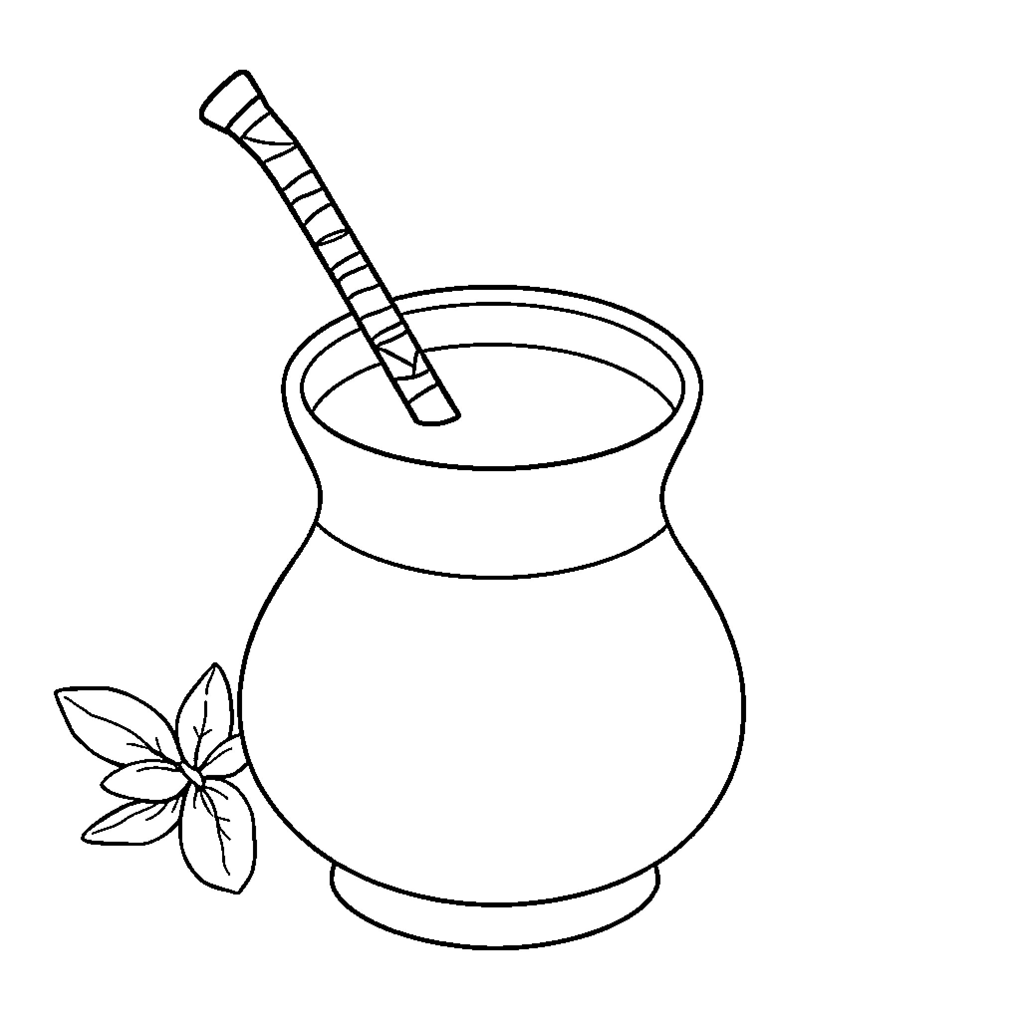 Mate drinking traditional beverage with straw Coloring Page (free black-and-white line drawing printable PDF for all, from beginners to advanced learners, including children, teens, adults, and seniors)