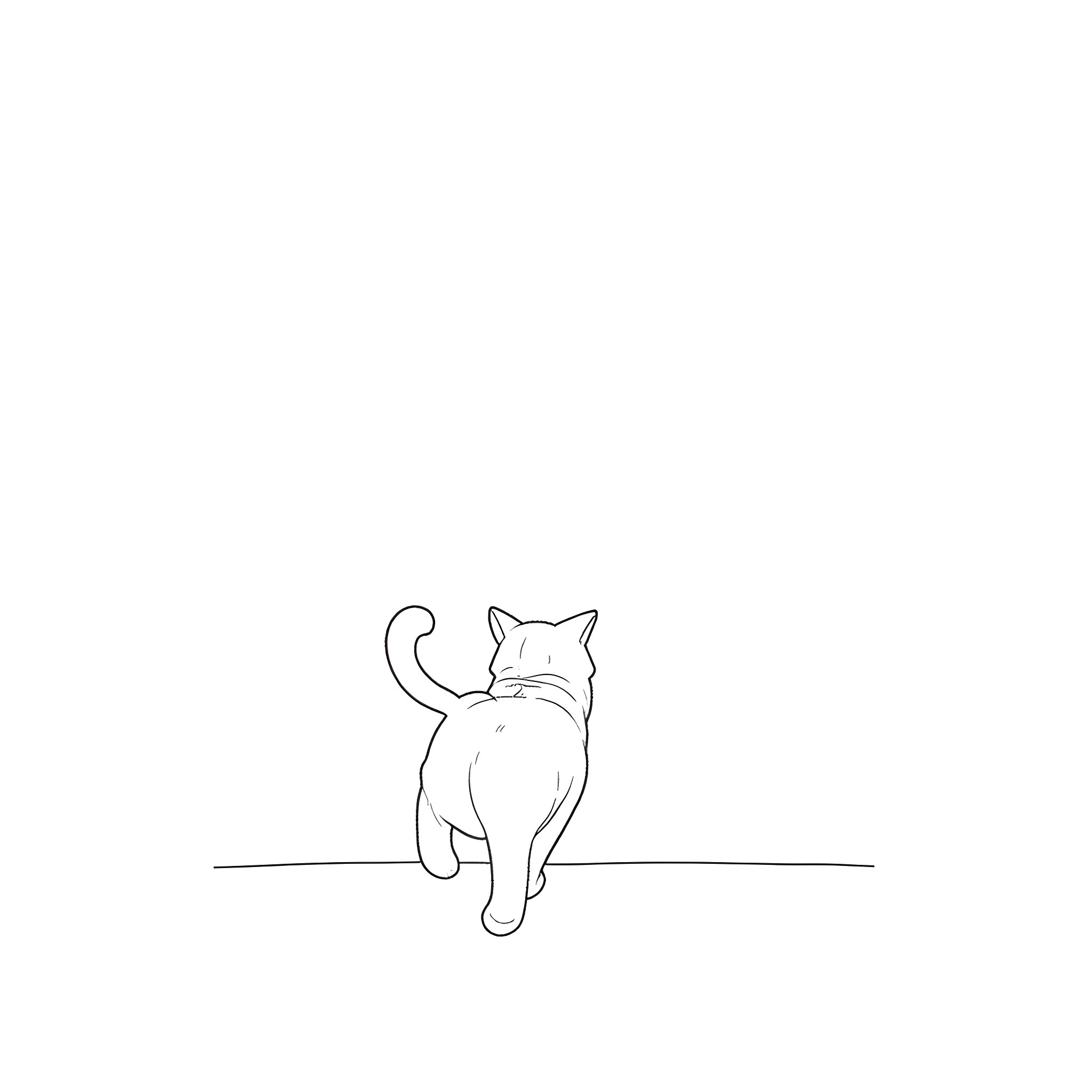 Cat sitting on a line Coloring Page (free black-and-white line drawing printable PDF for all, from beginners to advanced learners, including children, teens, adults, and seniors)