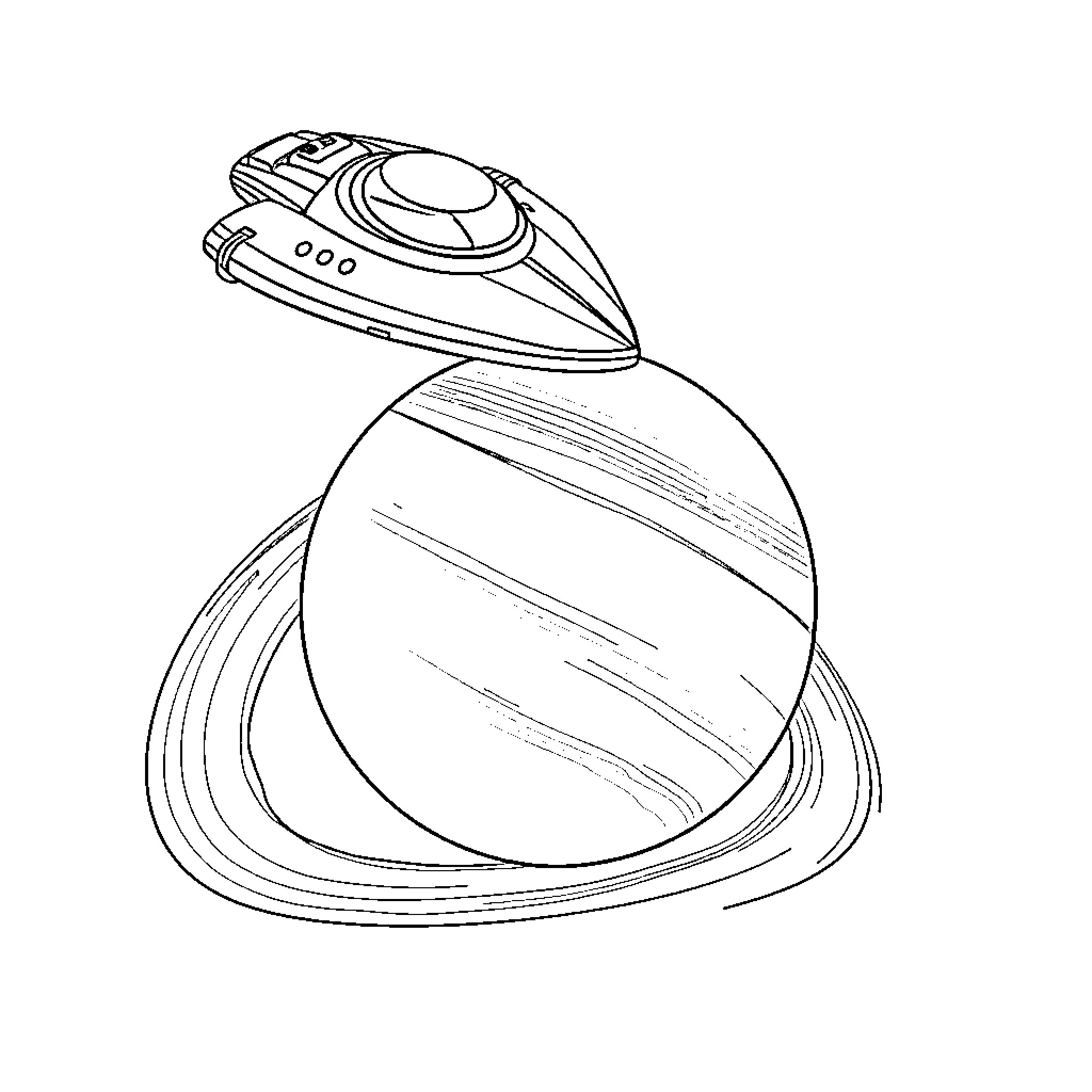 Spaceship entering mysterious portal in space Coloring Page (free black-and-white line drawing printable PDF for all, from beginners to advanced learners, including children, teens, adults, and seniors)