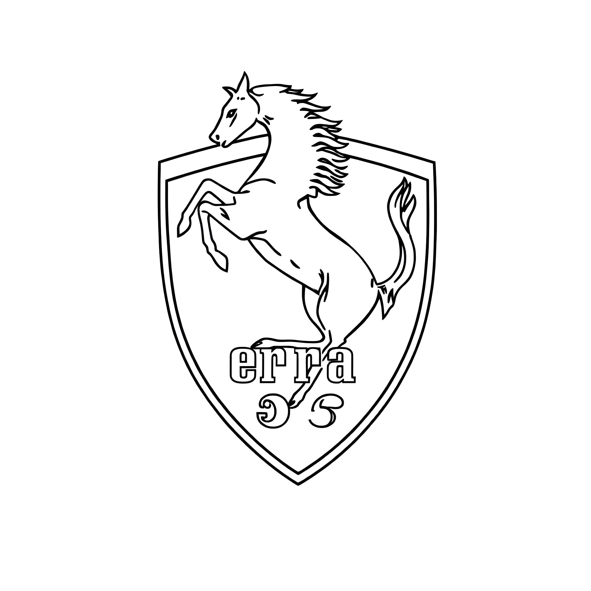 Ferrari emblem with rearing horse icon Coloring Page (free black-and-white line drawing printable PDF for all, from beginners to advanced learners, including children, teens, adults, and seniors)