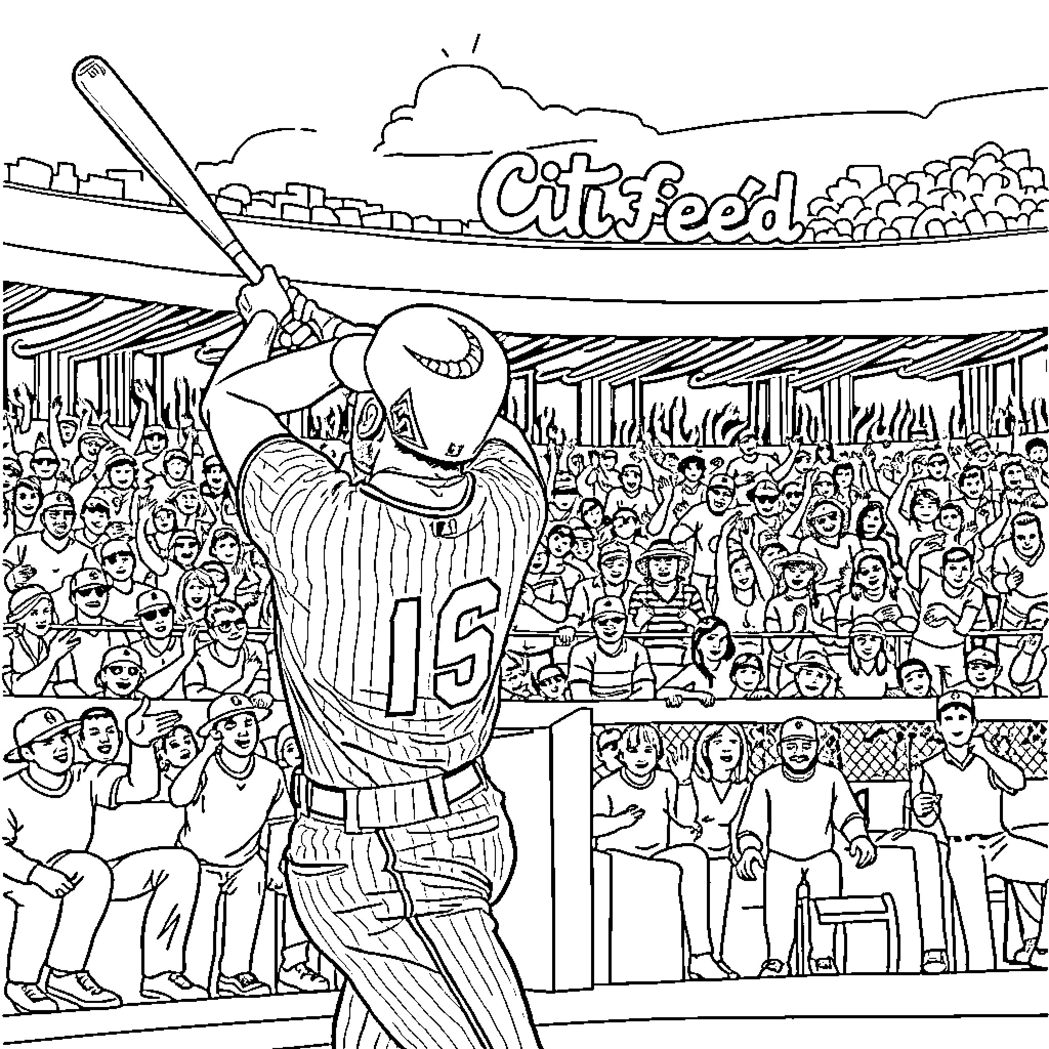 Francisco Lindor batting during a baseball game Coloring Page (free black-and-white line drawing printable PDF for all, from beginners to advanced learners, including children, teens, adults, and seniors)