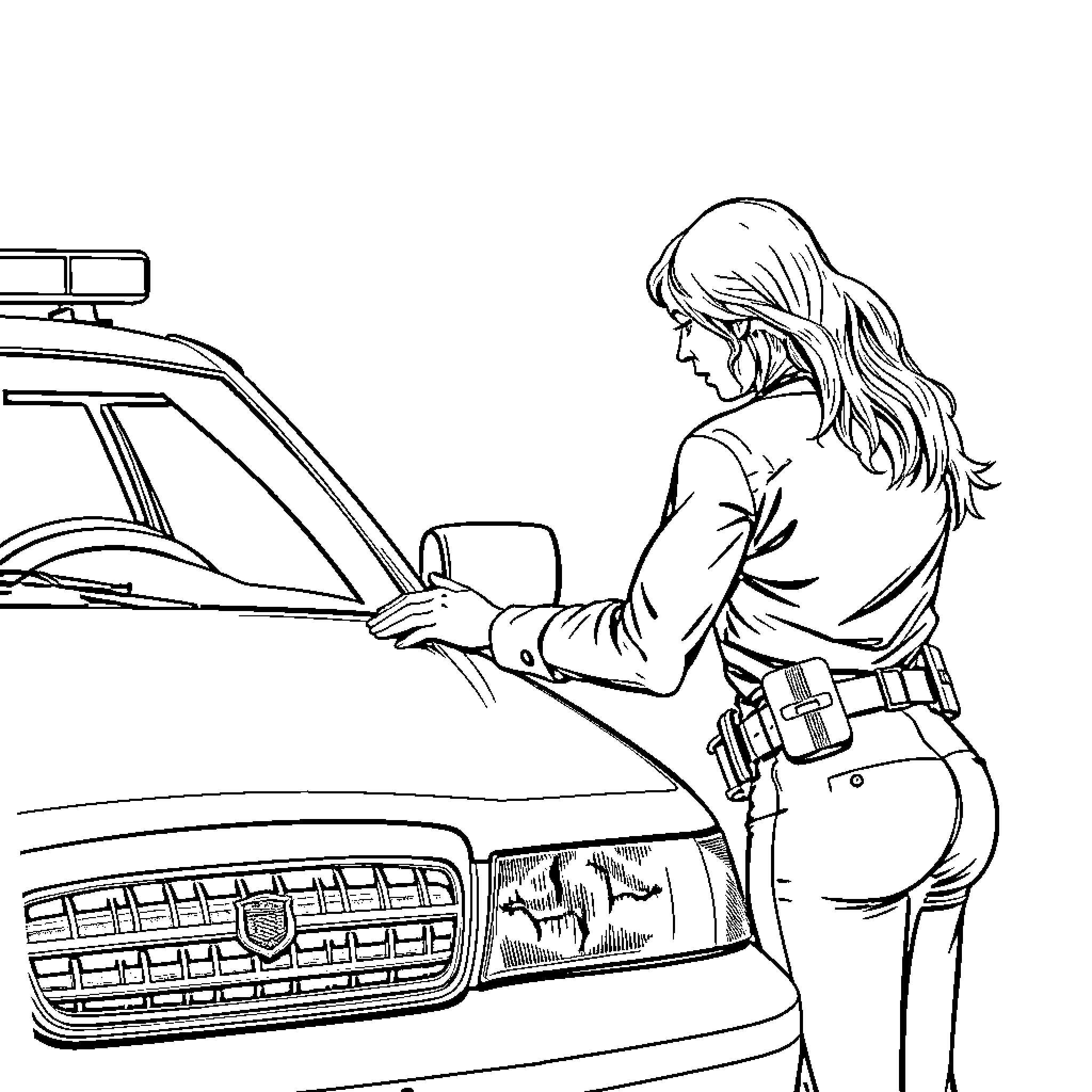 Deputy Apprehending Suspected Individual Coloring Page (free black-and-white line drawing printable PDF for all, from beginners to advanced learners, including children, teens, adults, and seniors)