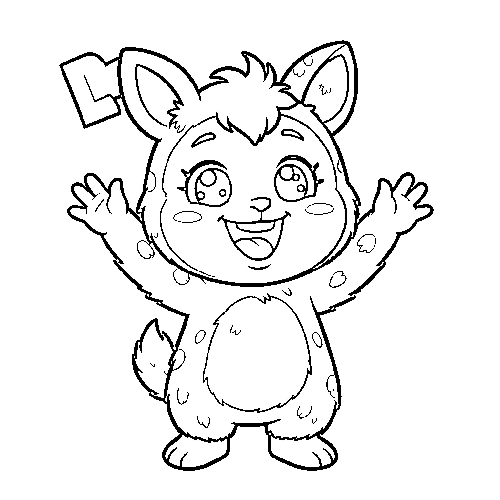 Labubu's Joyful Antics Coloring Page (free black-and-white line drawing printable PDF for all, from beginners to advanced learners, including children, teens, adults, and seniors)