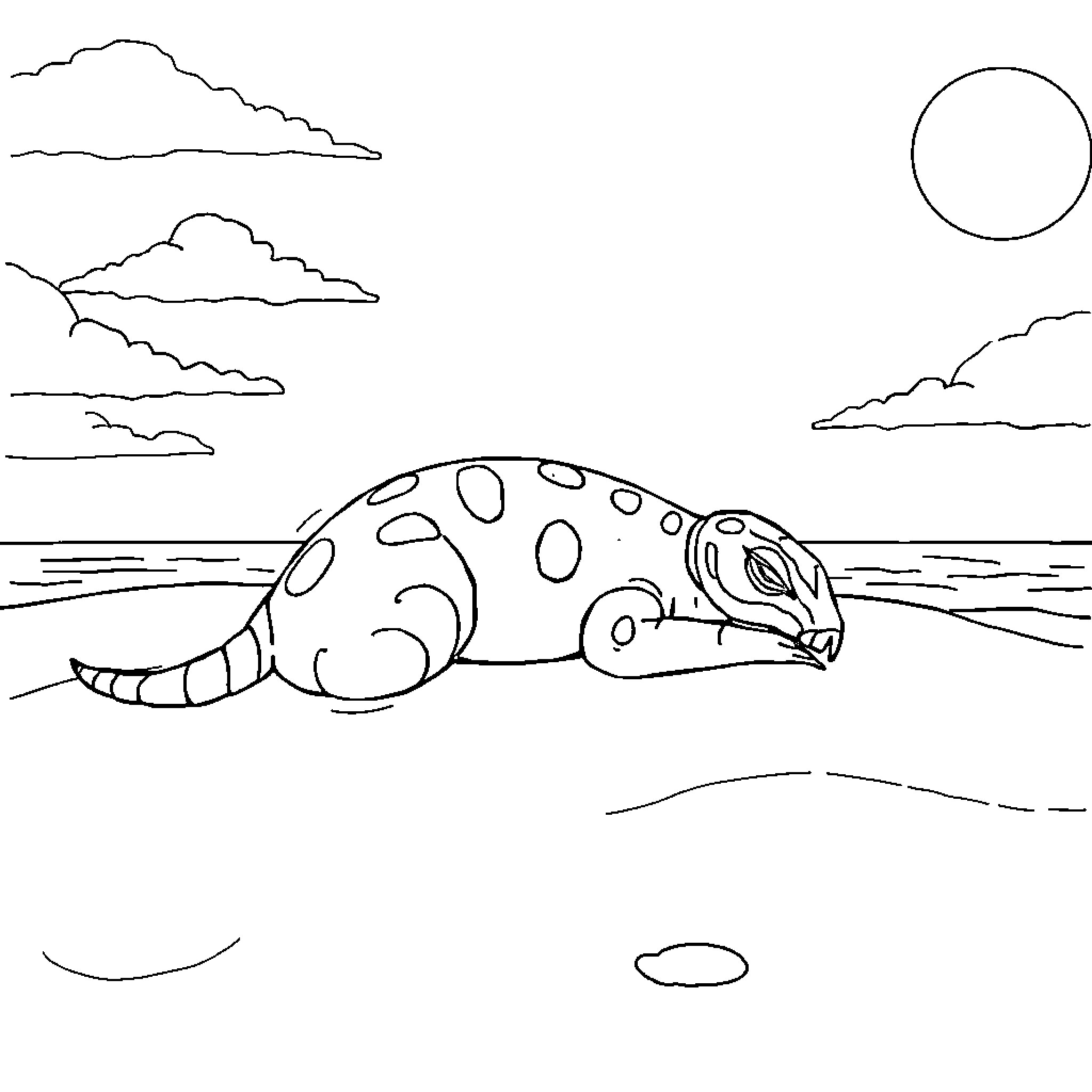 Spider-like creature resting in the desert landscape Coloring Page (free black-and-white line drawing printable PDF for all, from beginners to advanced learners, including children, teens, adults, and seniors)