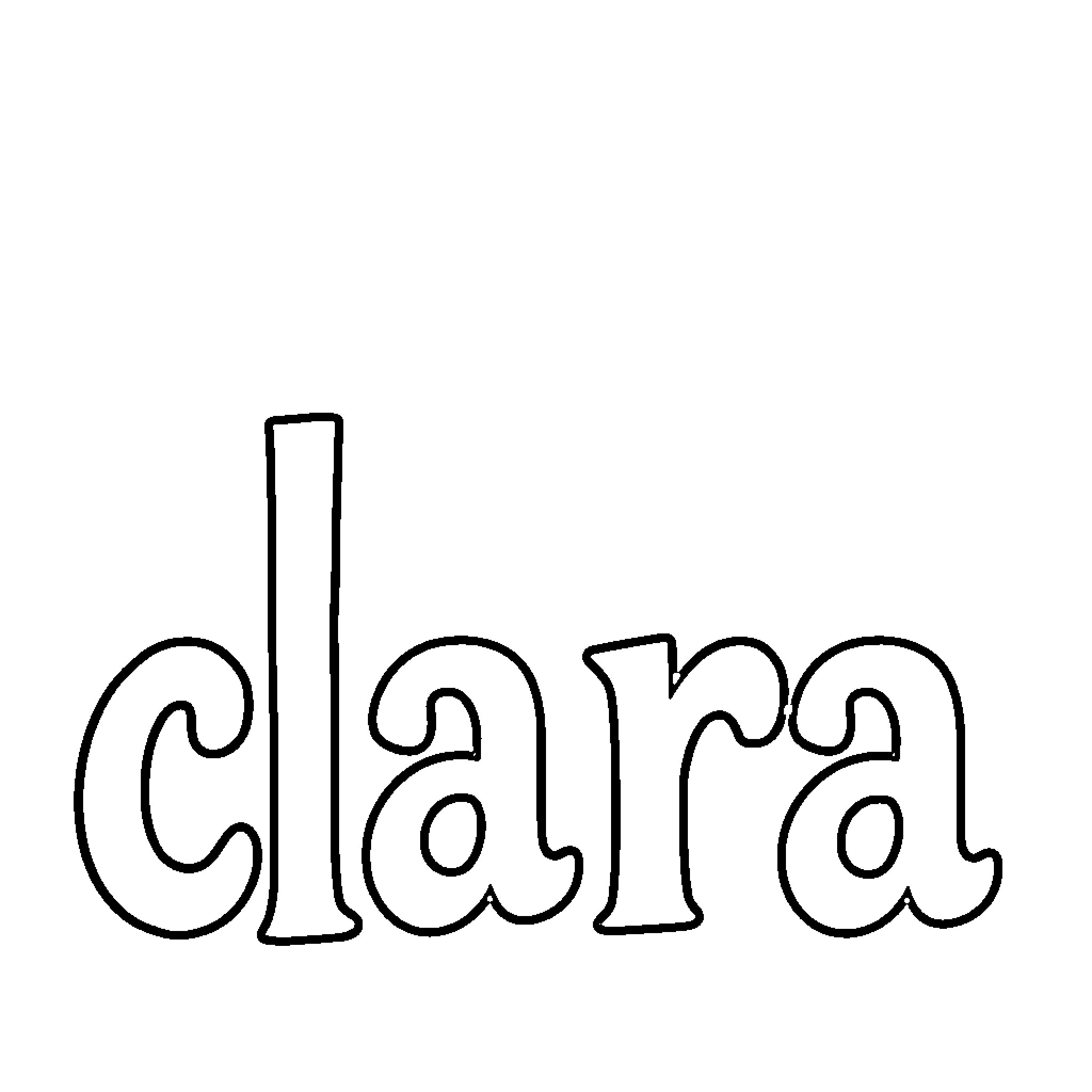 Clara's Playful Lettering Coloring Page (free black-and-white line drawing printable PDF for all, from beginners to advanced learners, including children, teens, adults, and seniors)
