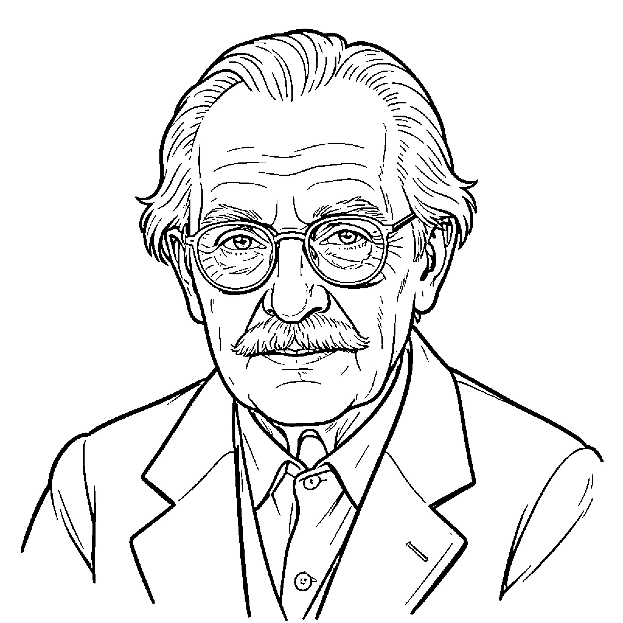 Ludwig Wittgenstein in Thoughtful Pose Coloring Page (free black-and-white line drawing printable PDF for all, from beginners to advanced learners, including children, teens, adults, and seniors)