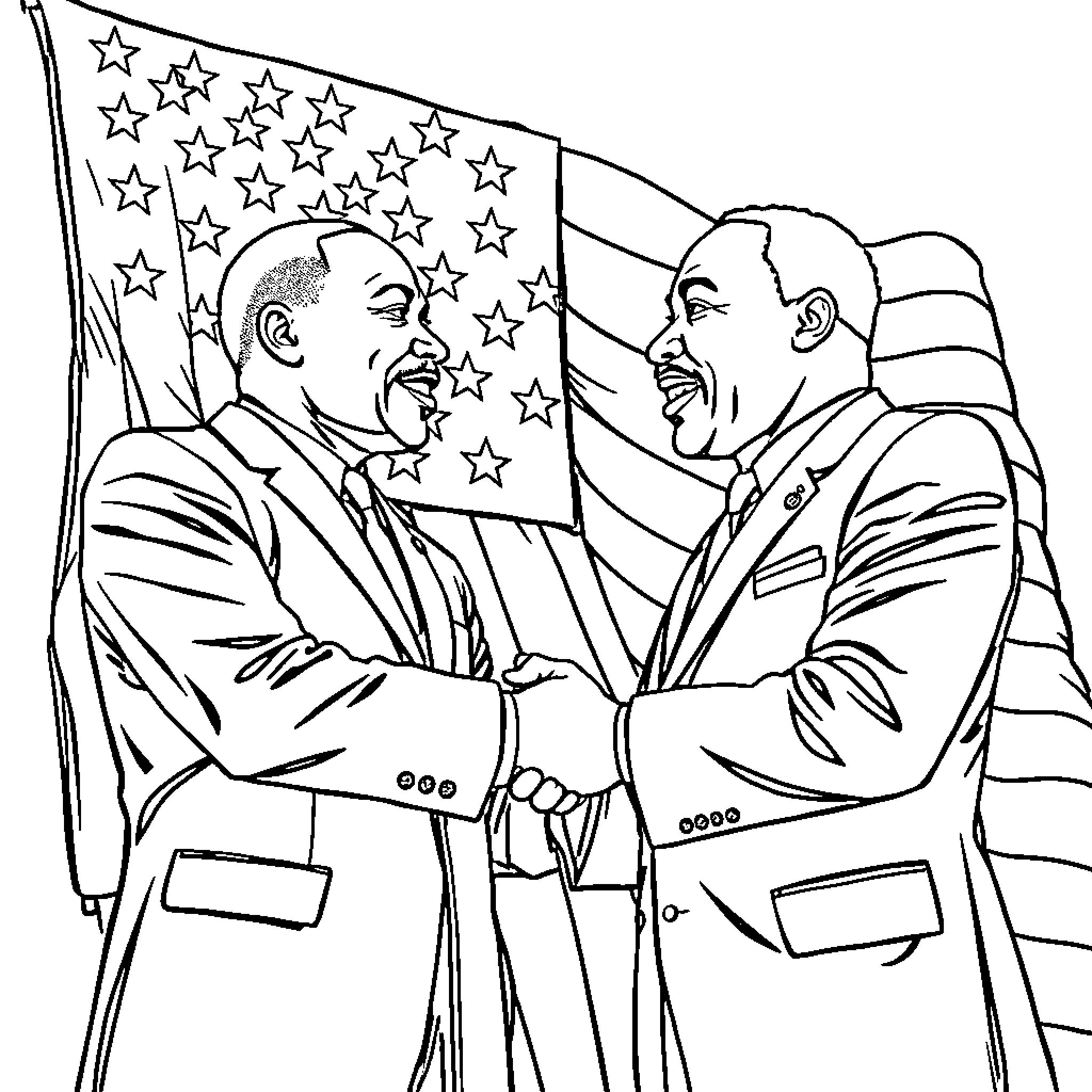 Malcolm X with Influential Civil Rights Leader Coloring Page (free black-and-white line drawing printable PDF for all, from beginners to advanced learners, including children, teens, adults, and seniors)