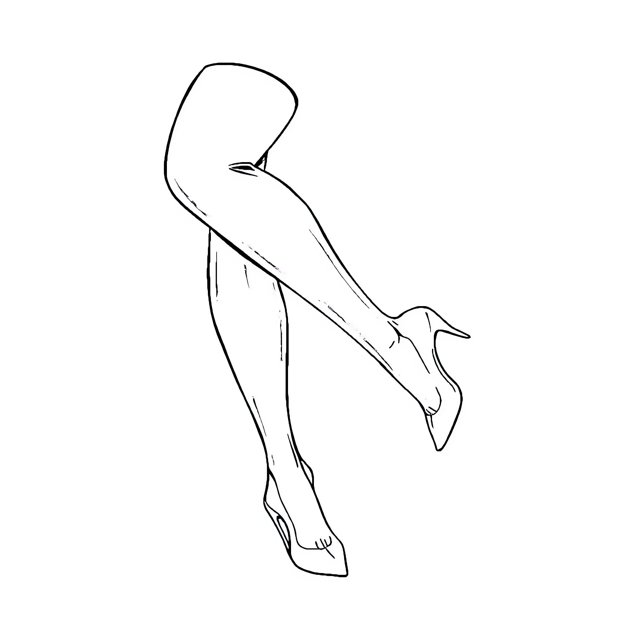 Pantyhose-clad legs in graceful pose Coloring Page (free black-and-white line drawing printable PDF for all, from beginners to advanced learners, including children, teens, adults, and seniors)