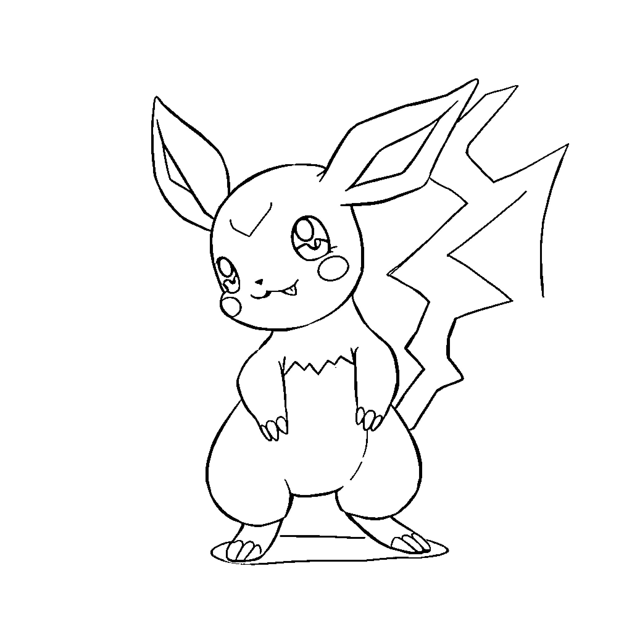 Raichu expressing playful energy Coloring Page (free black-and-white line drawing printable PDF for all, from beginners to advanced learners, including children, teens, adults, and seniors)