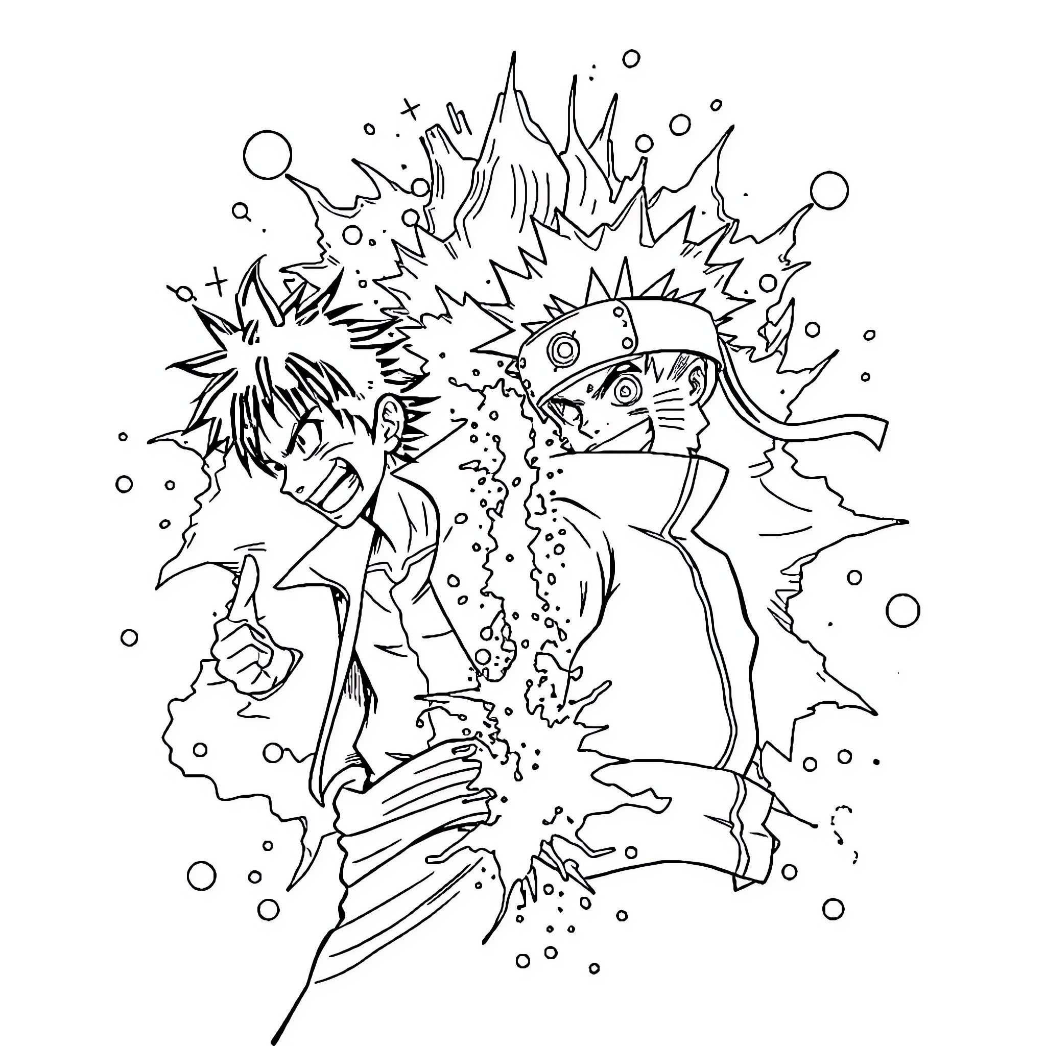 Luffy's Energetic Anime Adventure Coloring Page (free black-and-white line drawing printable PDF for all, from beginners to advanced learners, including children, teens, adults, and seniors)