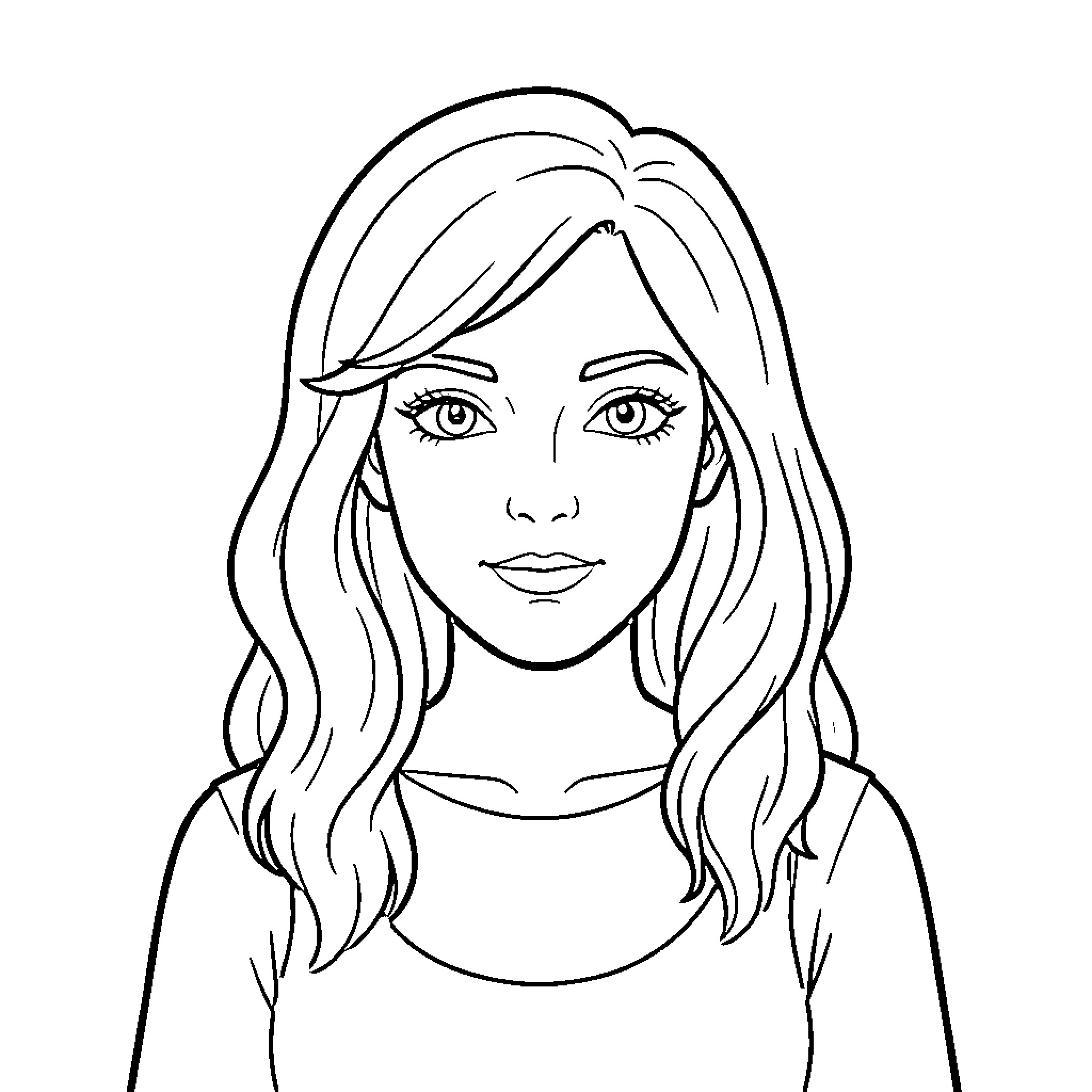 Sketch of a young woman with long hair Coloring Page (free black-and-white line drawing printable PDF for all, from beginners to advanced learners, including children, teens, adults, and seniors)