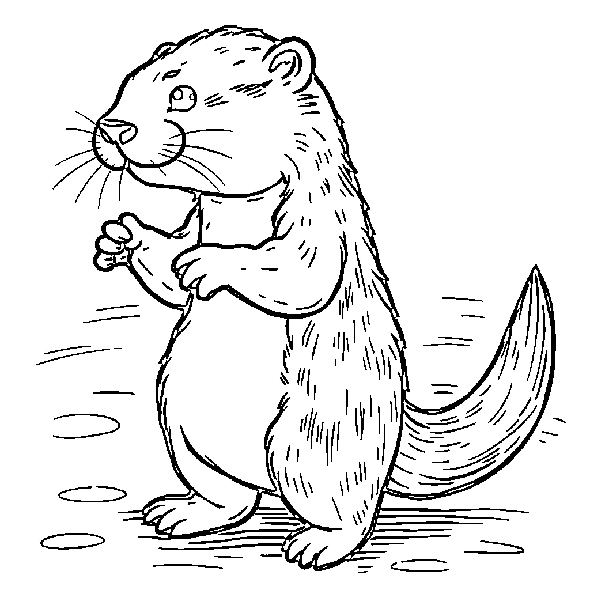 Otter enjoying playful day outdoors Coloring Page (free black-and-white line drawing printable PDF for all, from beginners to advanced learners, including children, teens, adults, and seniors)