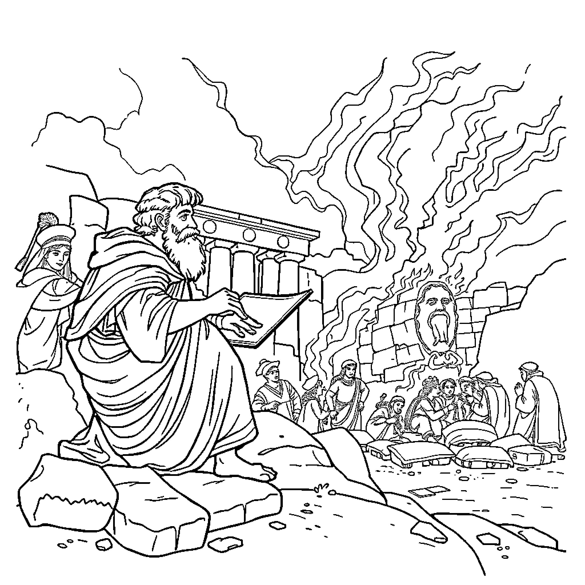 Herodotus Recounting Tales of Ancient Greece Coloring Page (free black-and-white line drawing printable PDF for all, from beginners to advanced learners, including children, teens, adults, and seniors)