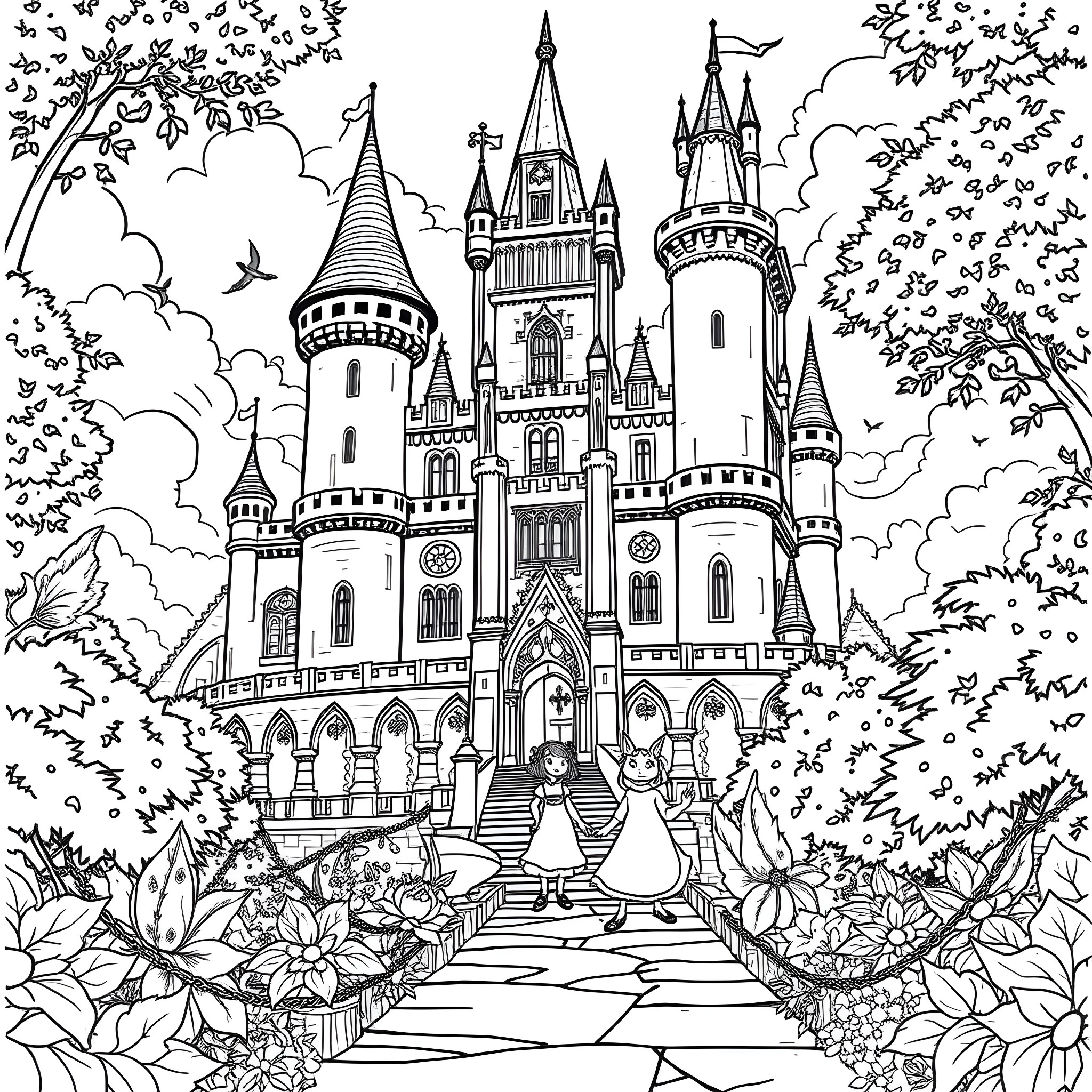 Thea Stilton's Magical Castle Adventure Coloring Page (free black-and-white line drawing printable PDF for all, from beginners to advanced learners, including children, teens, adults, and seniors)