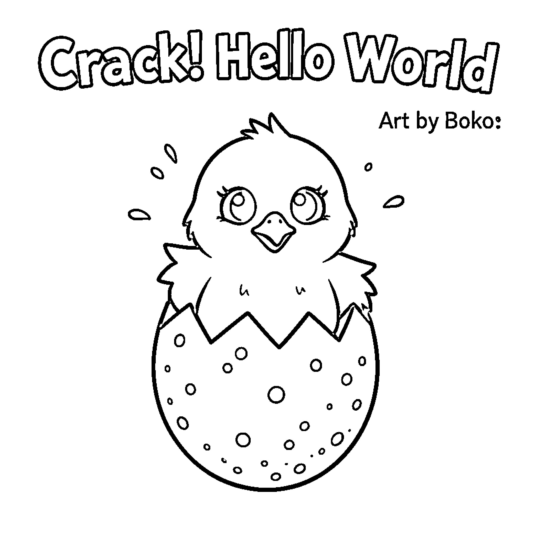 Chick hatching from an egg with excitement Coloring Page (free black-and-white line drawing printable PDF for all, from beginners to advanced learners, including children, teens, adults, and seniors)