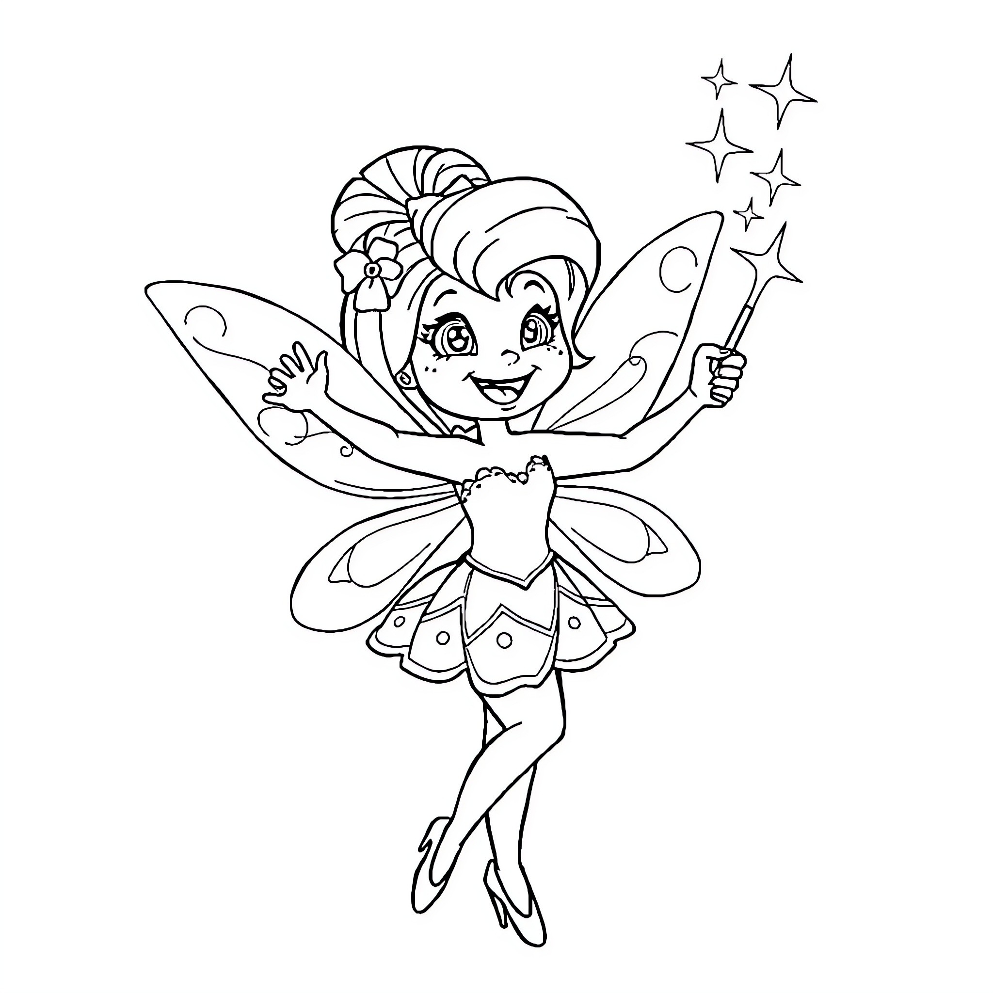 Abby Cadabby Performing Magic with Sparkles Coloring Page (free black-and-white line drawing printable PDF for all, from beginners to advanced learners, including children, teens, adults, and seniors)