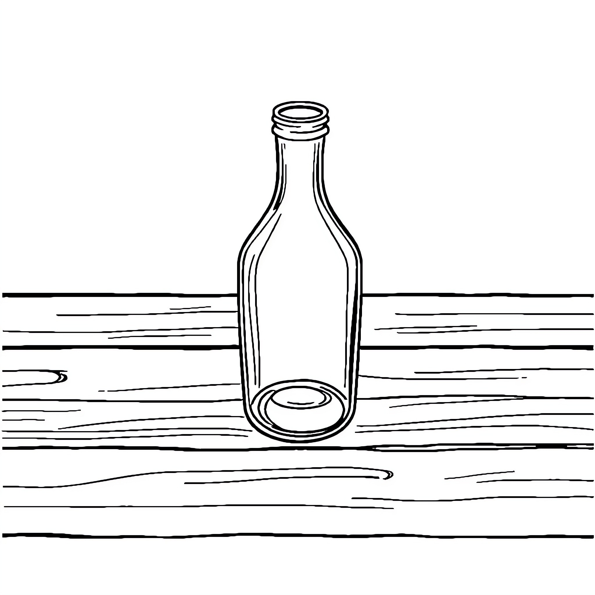 Bottle on a wooden surface Coloring Page (free black-and-white line drawing printable PDF for all, from beginners to advanced learners, including children, teens, adults, and seniors)