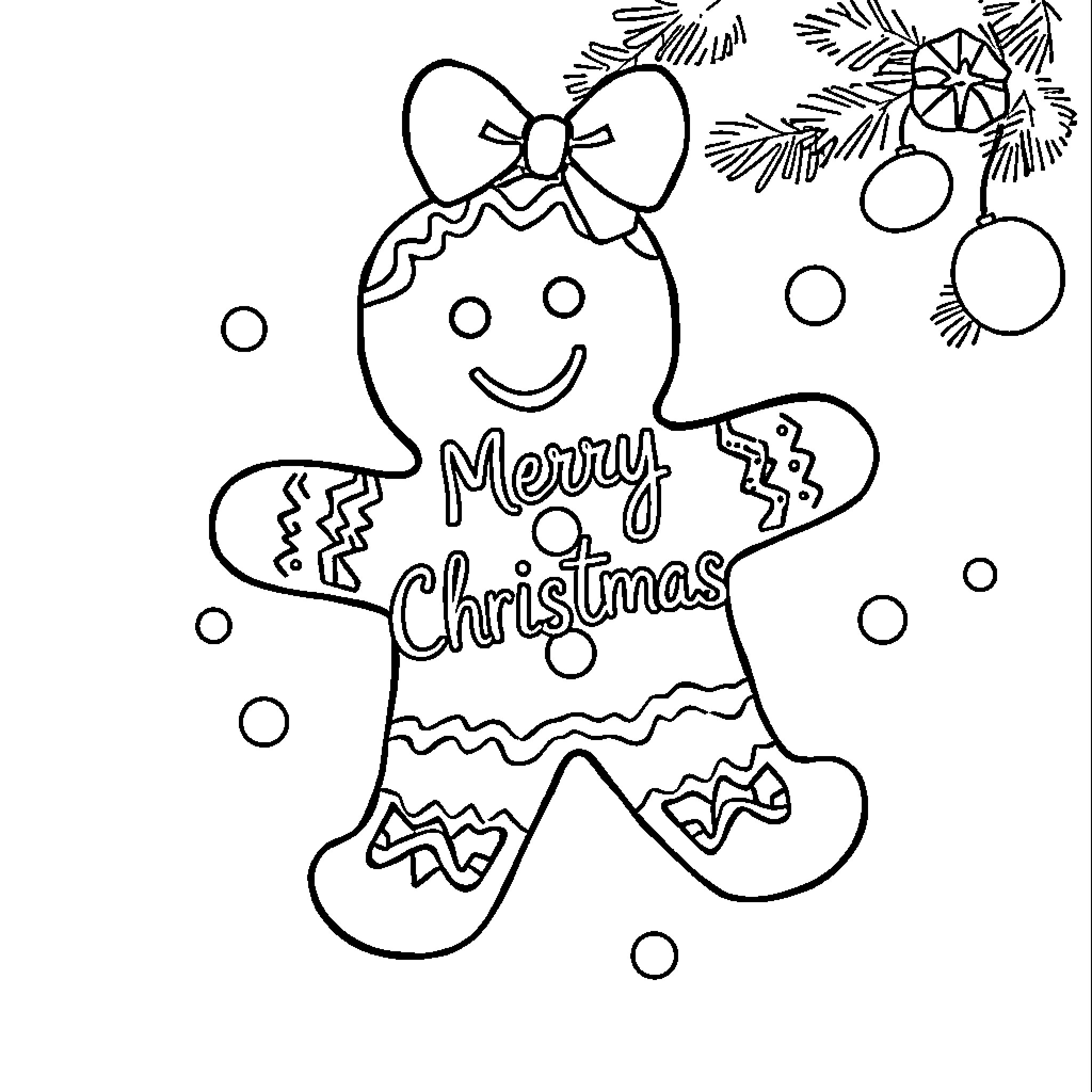Gingerbread cookie with Christmas decorations Coloring Page (free black-and-white line drawing printable PDF for all, from beginners to advanced learners, including children, teens, adults, and seniors)