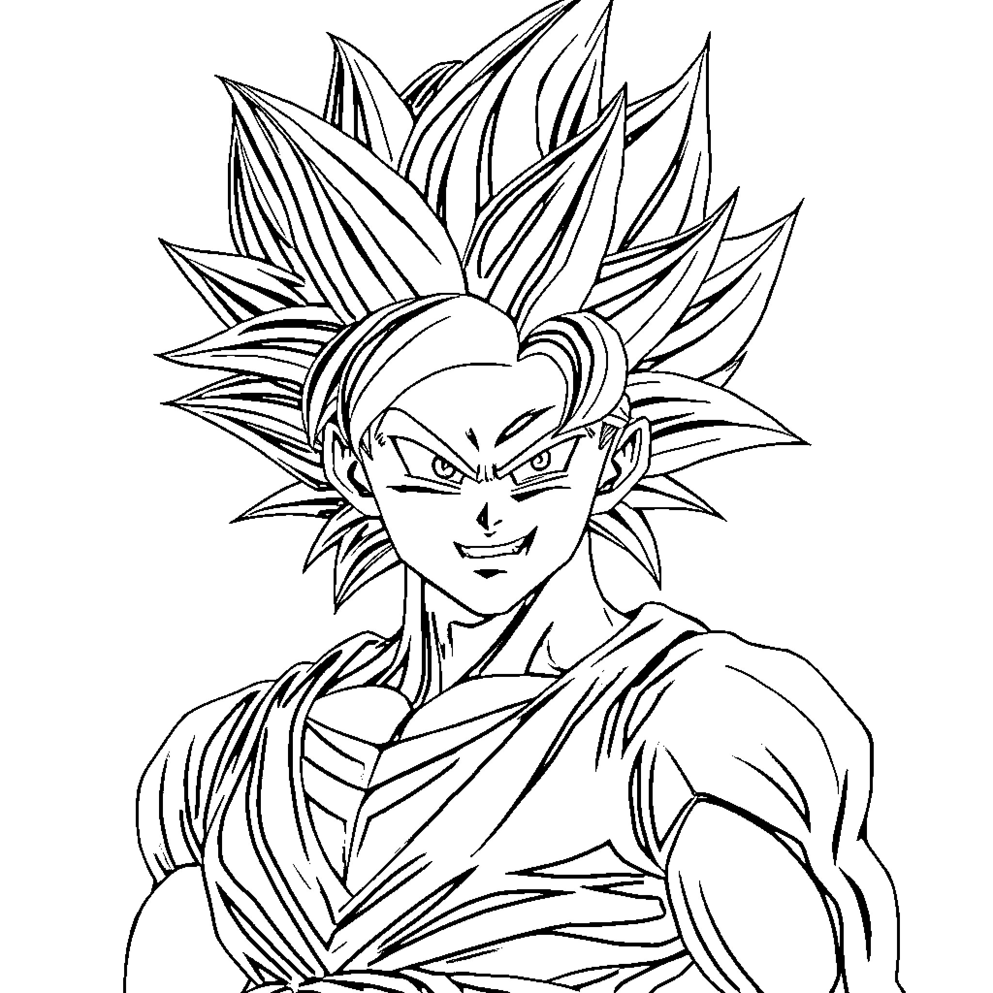 Super Saiyan Hero in Action Pose Coloring Page (free black-and-white line drawing printable PDF for all, from beginners to advanced learners, including children, teens, adults, and seniors)