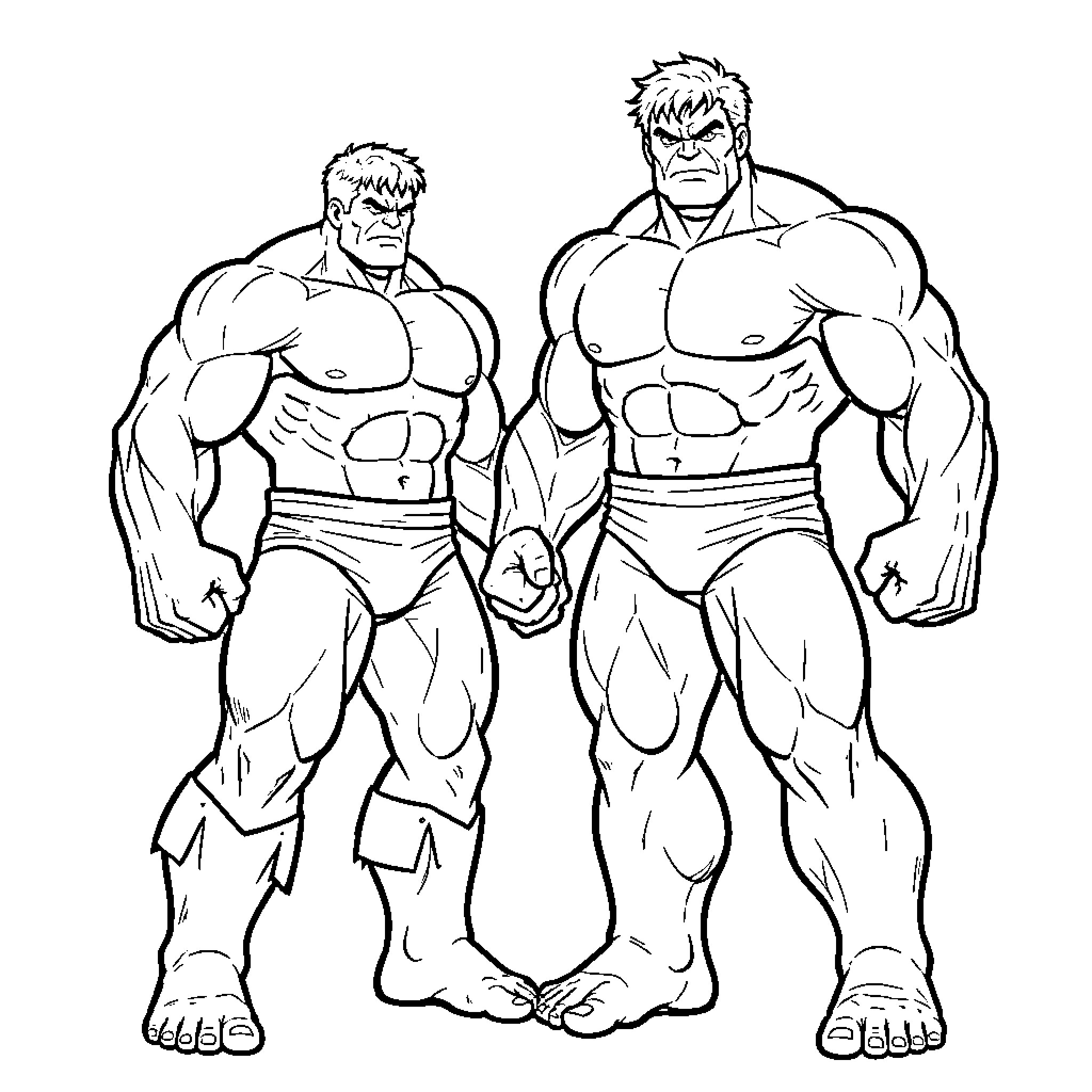 Hulk standing in a powerful and menacing pose Coloring Page (free black-and-white line drawing printable PDF for all, from beginners to advanced learners, including children, teens, adults, and seniors)