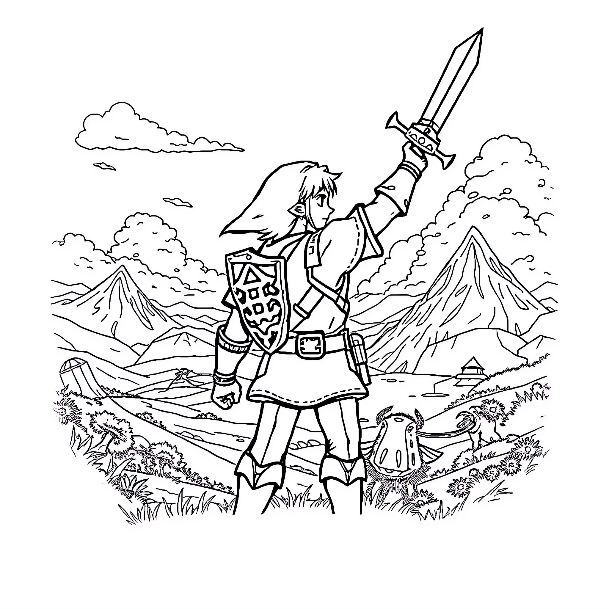 Link Embarking on a Heroic Adventure Coloring Page (free black-and-white line drawing printable PDF for all, from beginners to advanced learners, including children, teens, adults, and seniors)